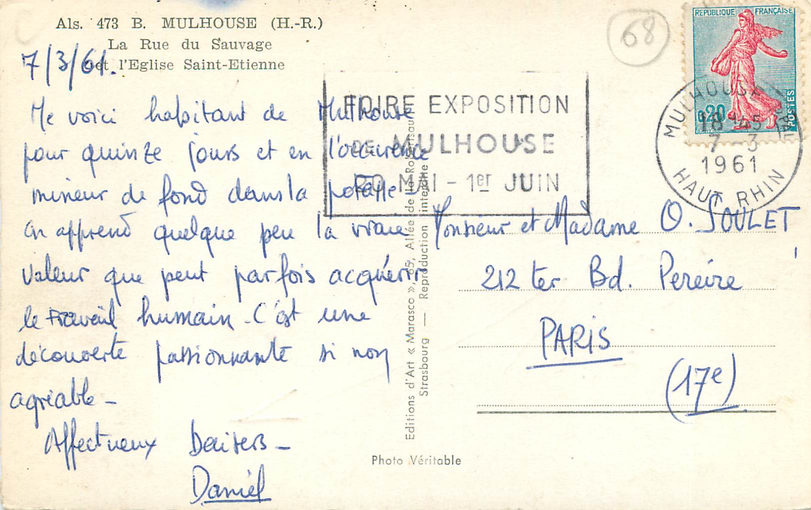 CPM Als 473 B Mulhouse (H R) La Rue du Sauvage et L'Eglise Saint Etienne — Rückseite