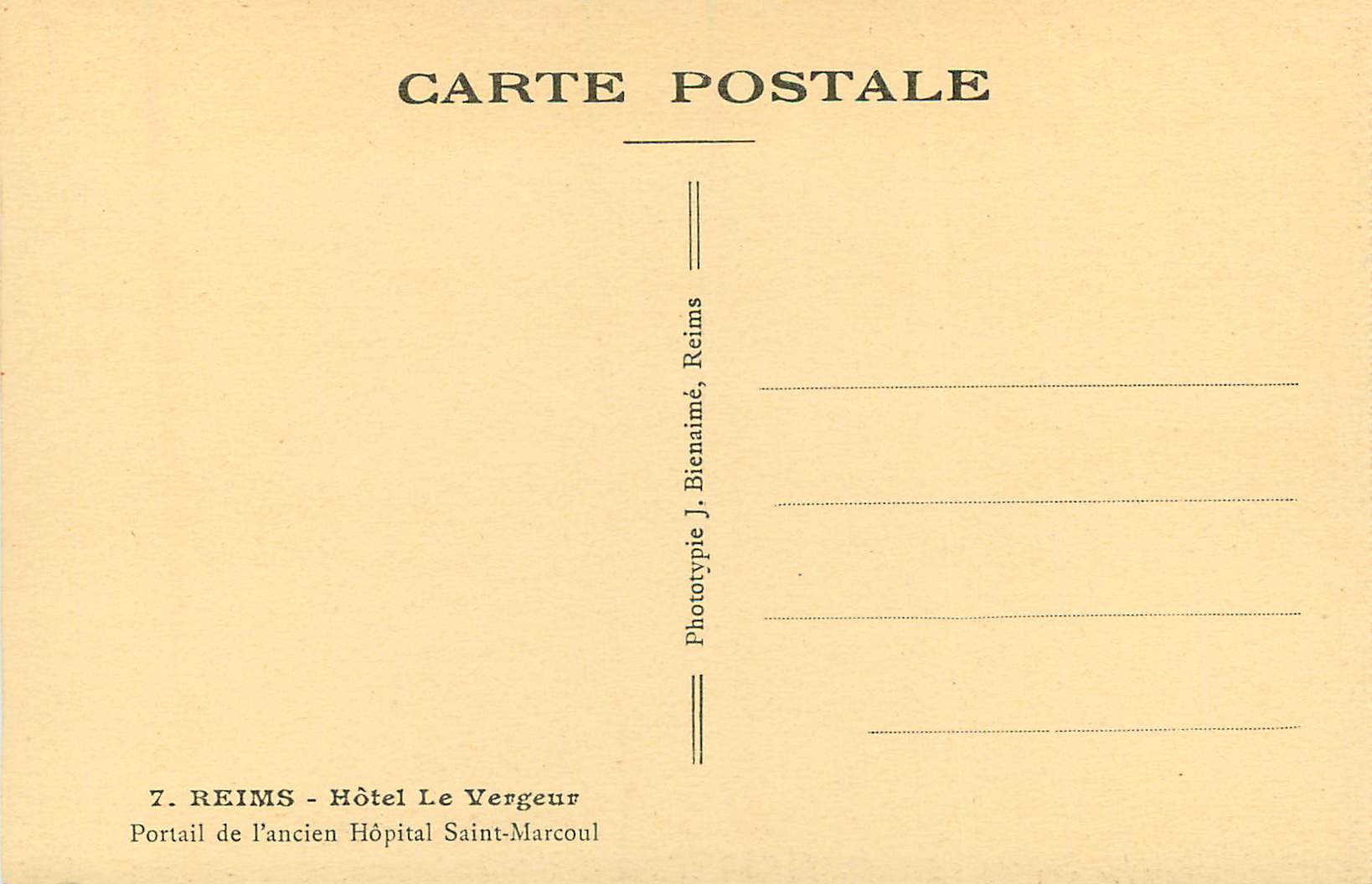 CPA Reims Hotel le Vergeur Portail de l'Ancien Hopital Saint Marcoul — Verso