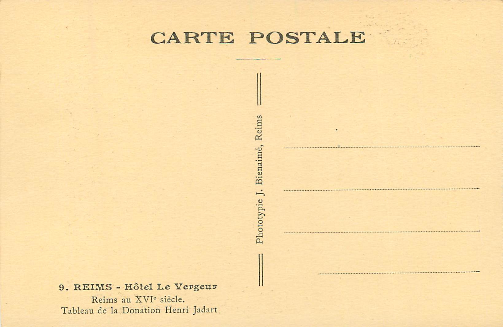 CPA Reims Hotel le Vergeur Reims au XVIe Siecle Tableau de la Donation Henri Jadart — Verso