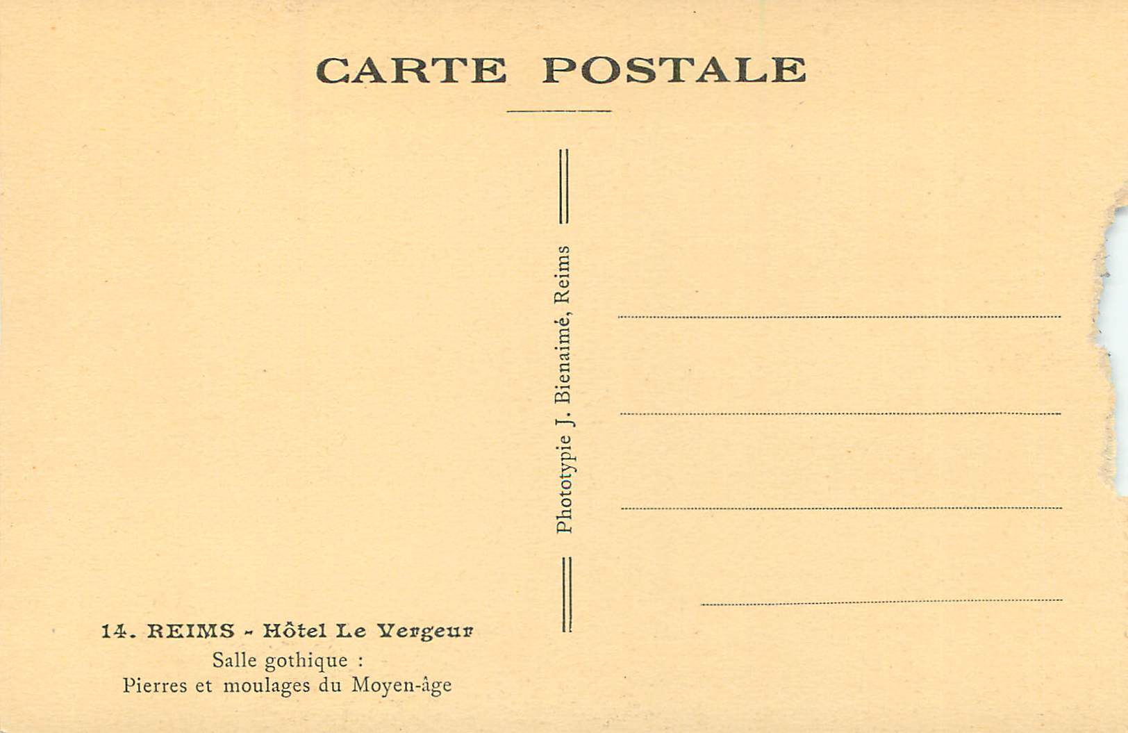 CPA Reims Hotel le Vergeur Salle Gothique Pierres et Moulages du Moyen Age — Rückseite