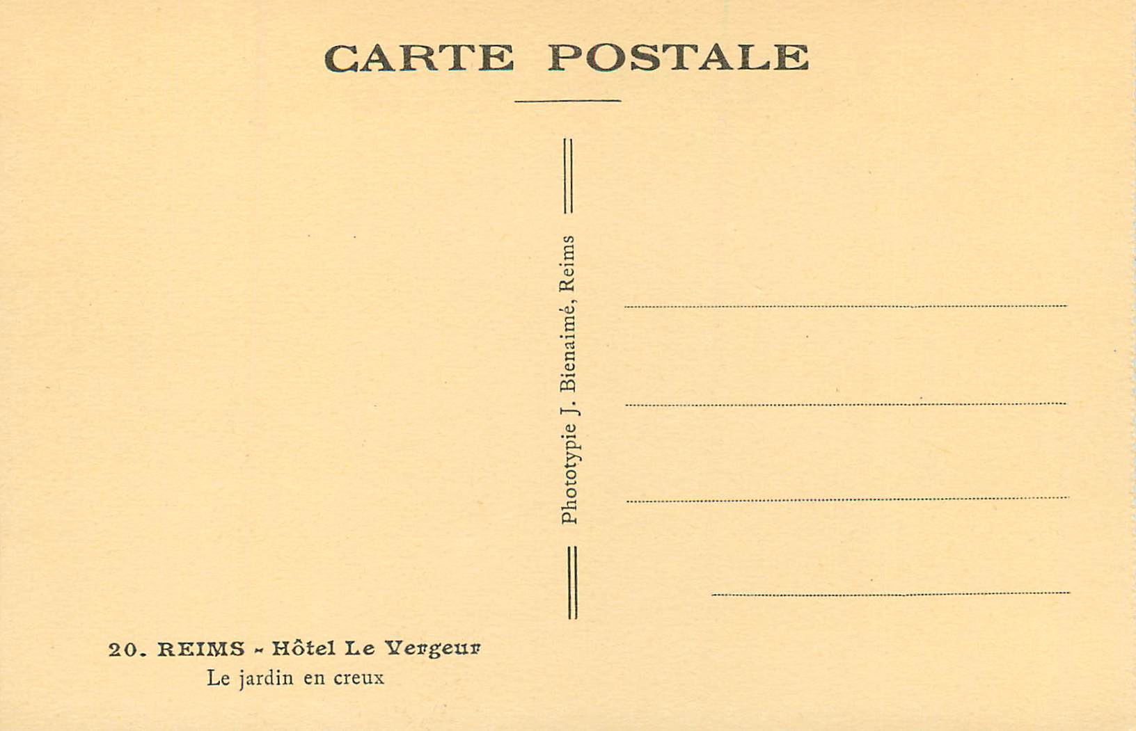 CPA Reims Hotel le Vergeur Jardin Creux — Rückseite