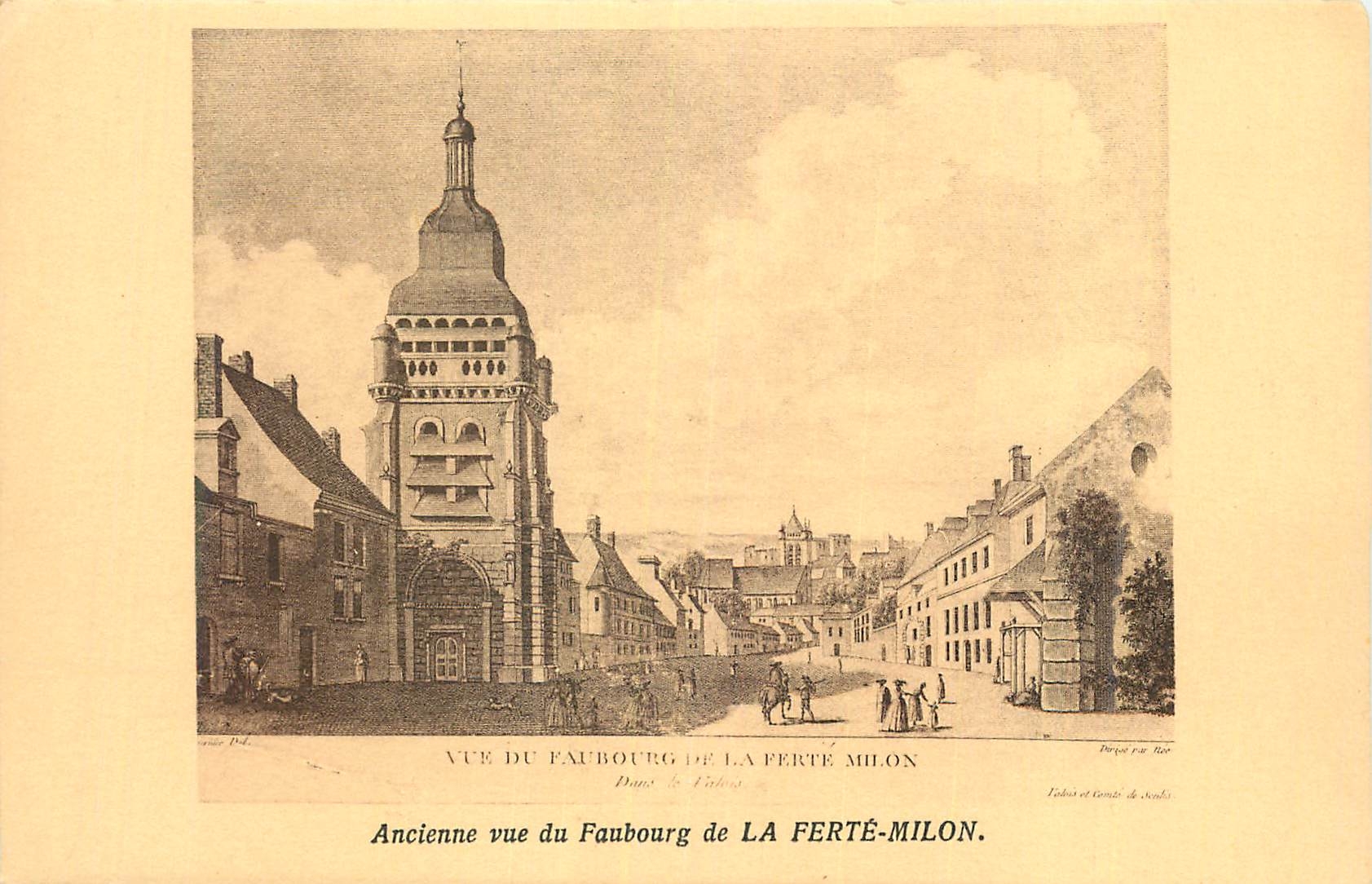 Ancienne vue du Faubourg de La Ferté-Milon — gravure de Rer — éditée par J. Lanier, La Ferté-Milon