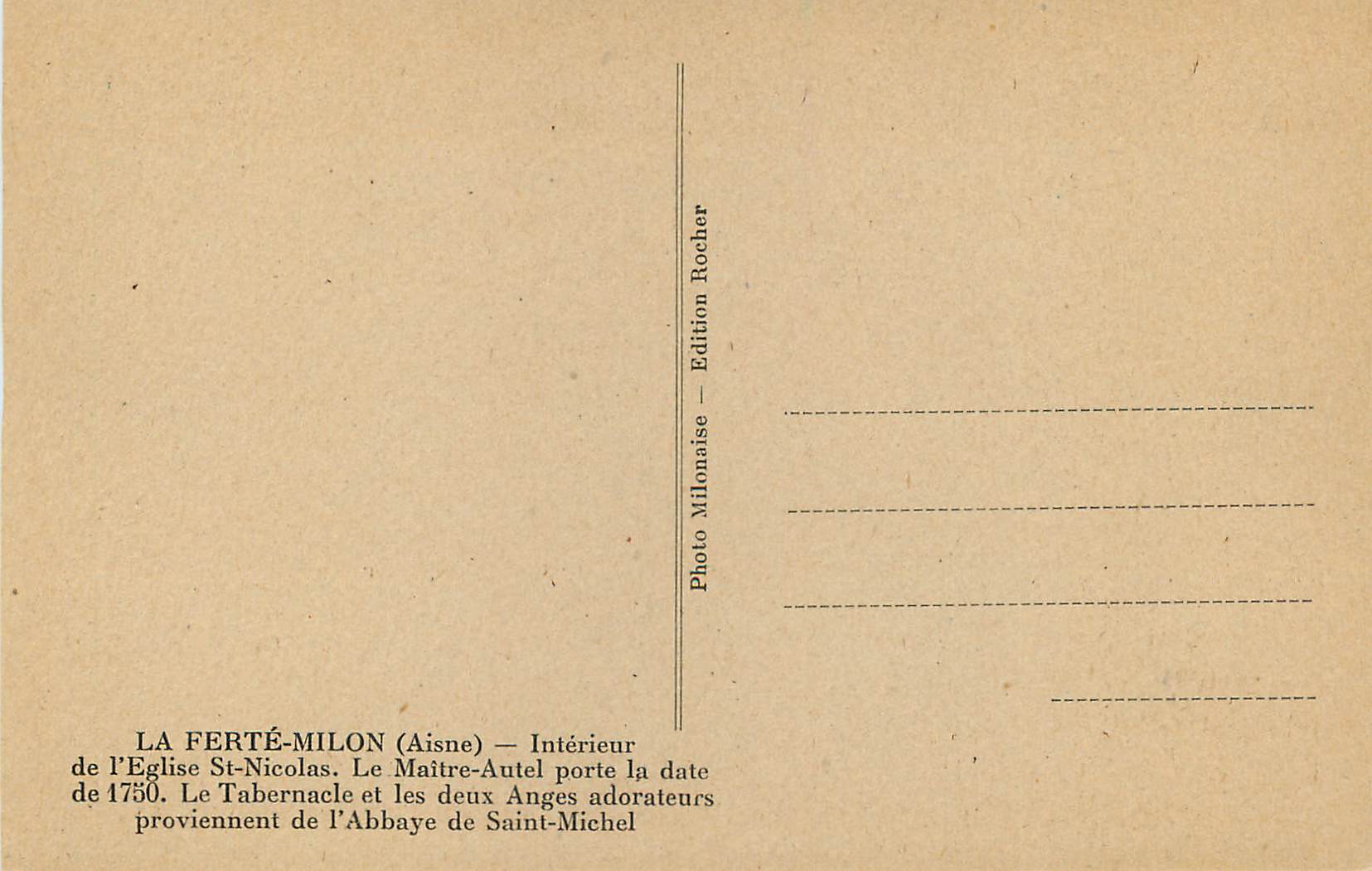 CPA la Ferte Milon (Aisne) Interieur de l'Eglise St Nicolas — Rückseite
