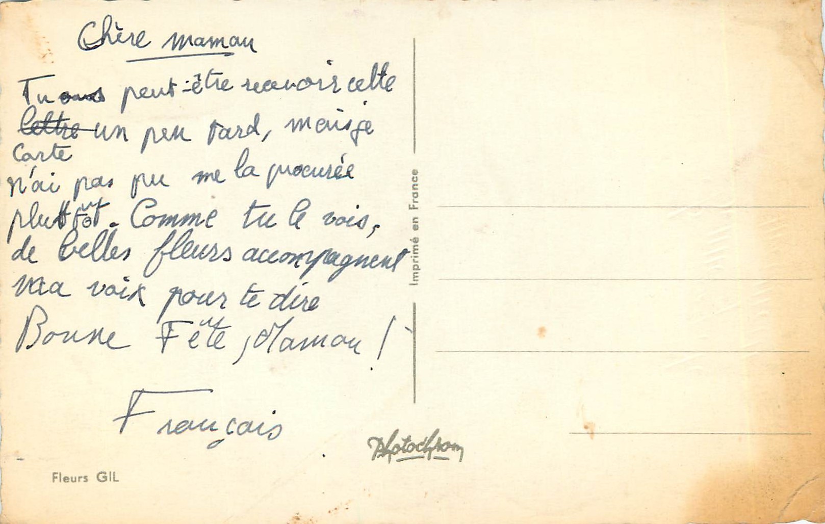 CPA Bonne Fete Maman — Rückseite