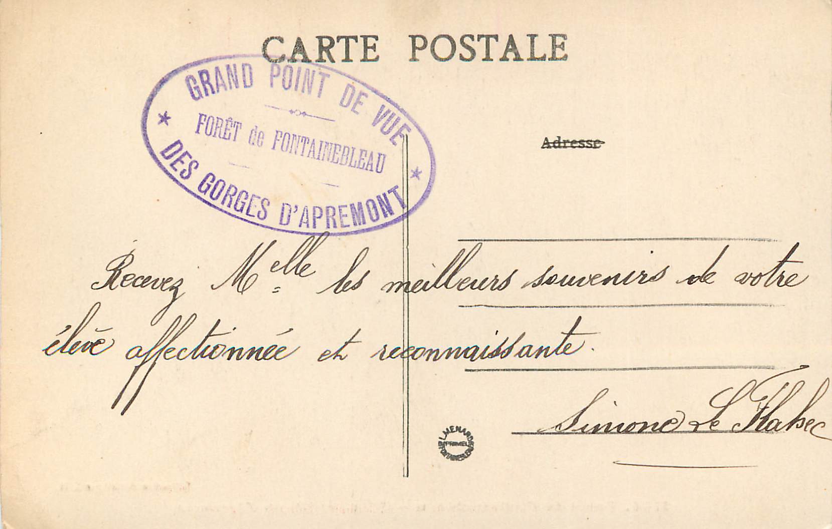 Forêt de Fontainebleau — Der Elefant (Gorges d'Apremont) — Collection Artistique L.M. — Rückseite