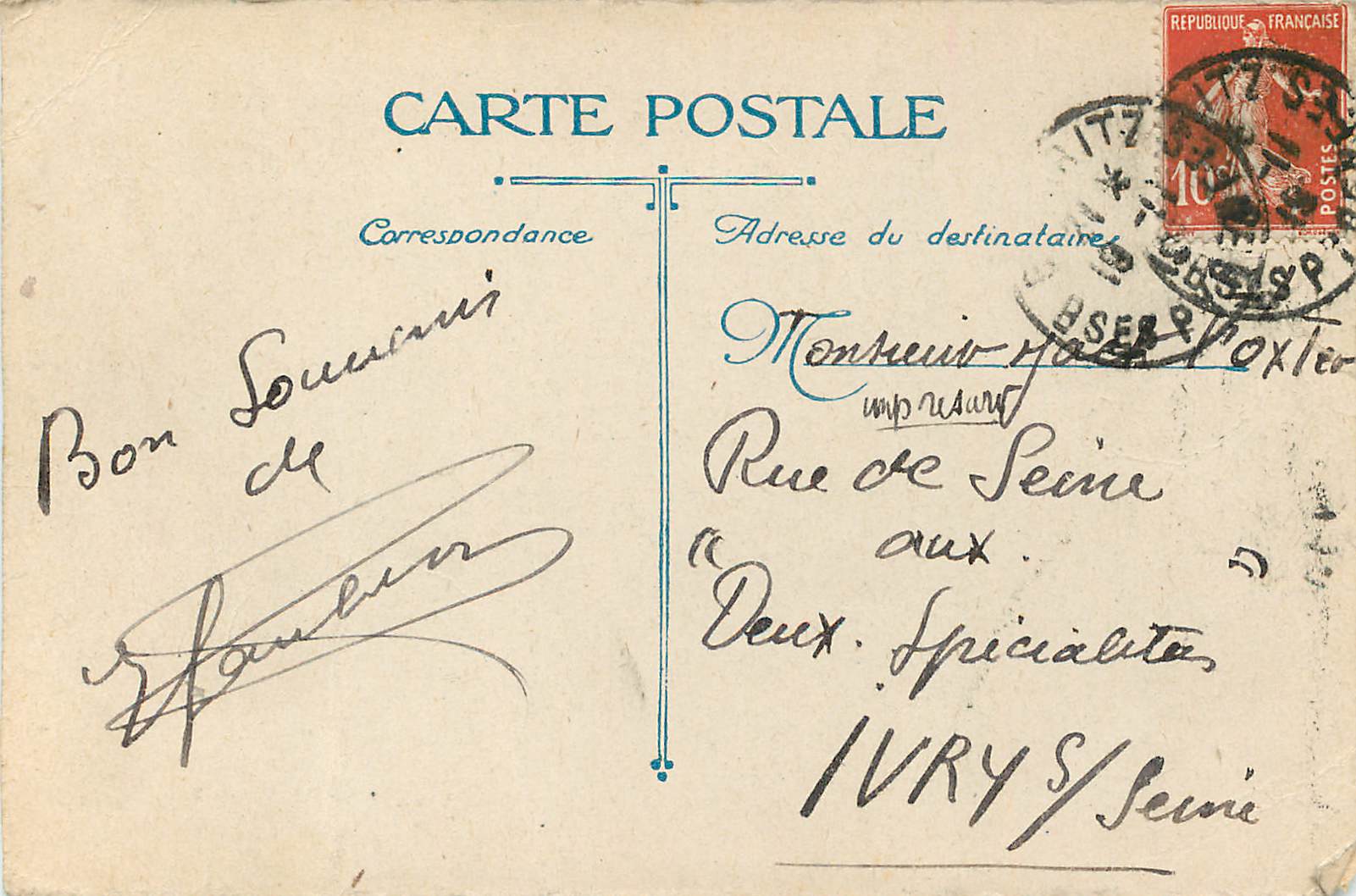 CPA Biarritz Casino Municipal Hotel du Palais — Verso