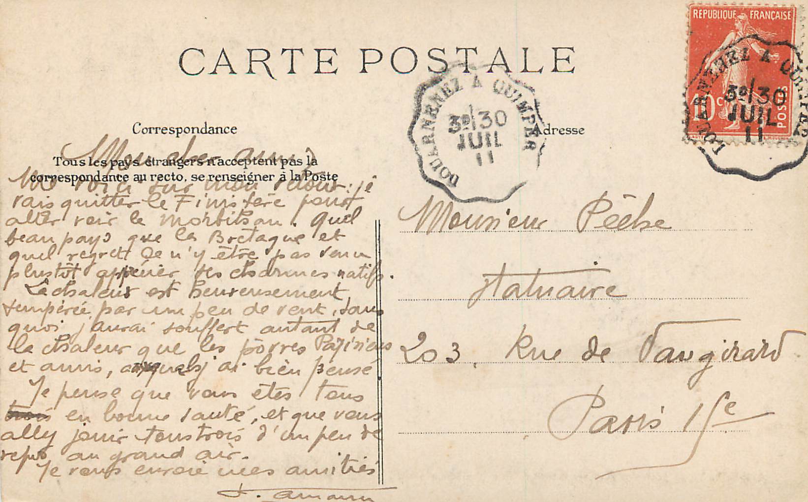 CPA Un Tad ooz Breton Etude de Tete Folklore — Verso