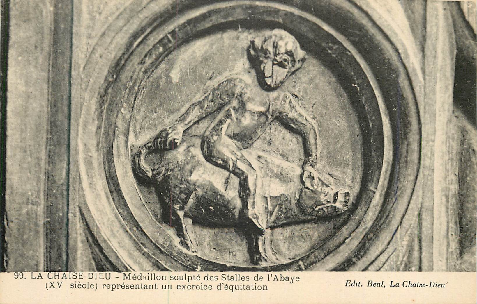 La Chaise-Dieu — Médaille sculpté des Stalles de l'Abbaye (XVe siècle) — Edit. Beal, La Chaise-Dieu