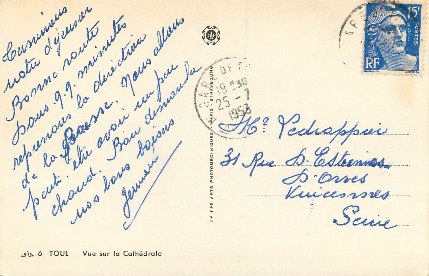 CPA Toul vue sur la Cathedrale — Rückseite