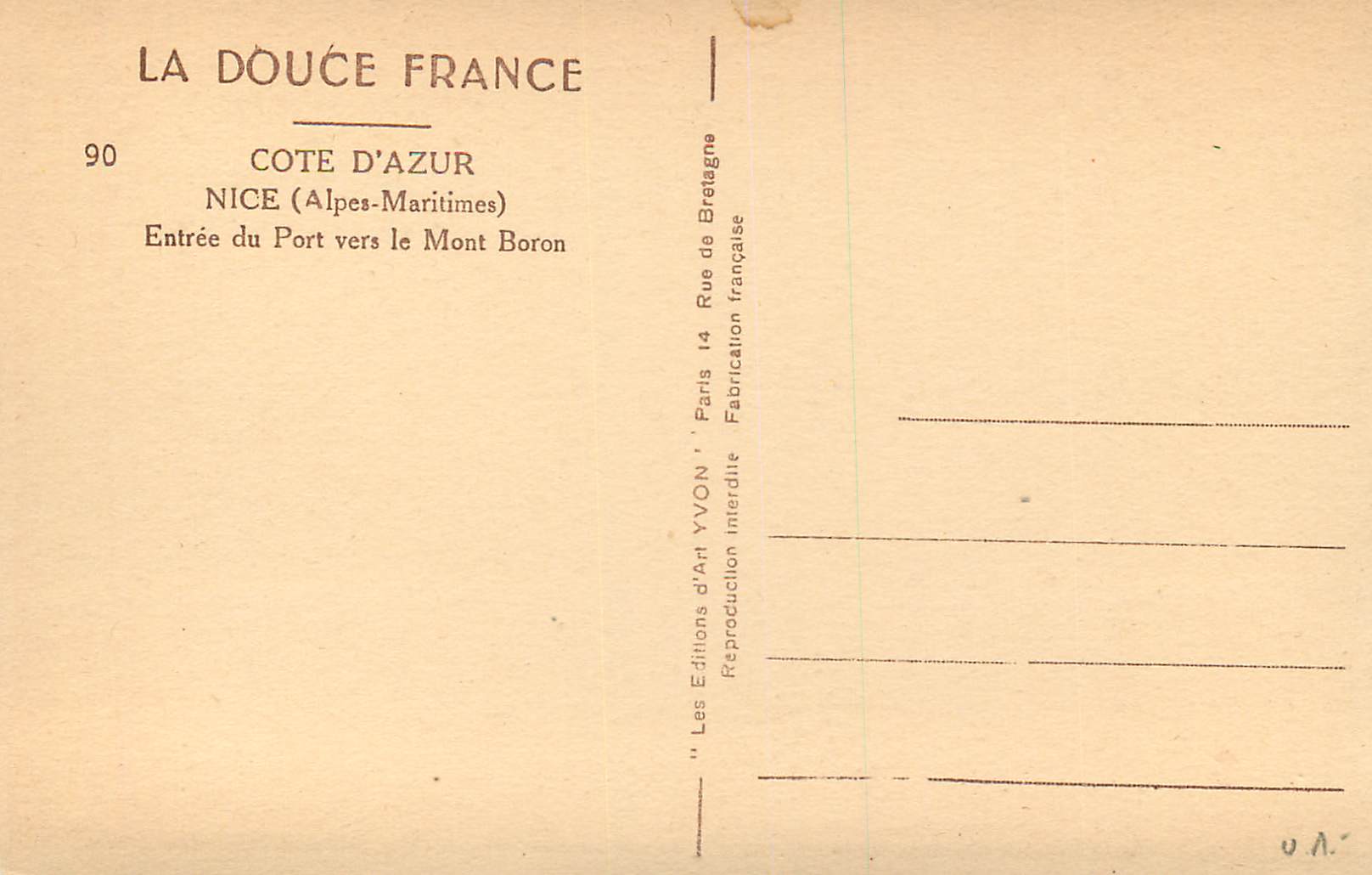 CPA Cote d'Azur Nice (Alpes Maritimes) Entree du Port vers le Mont Boron — Rückseite