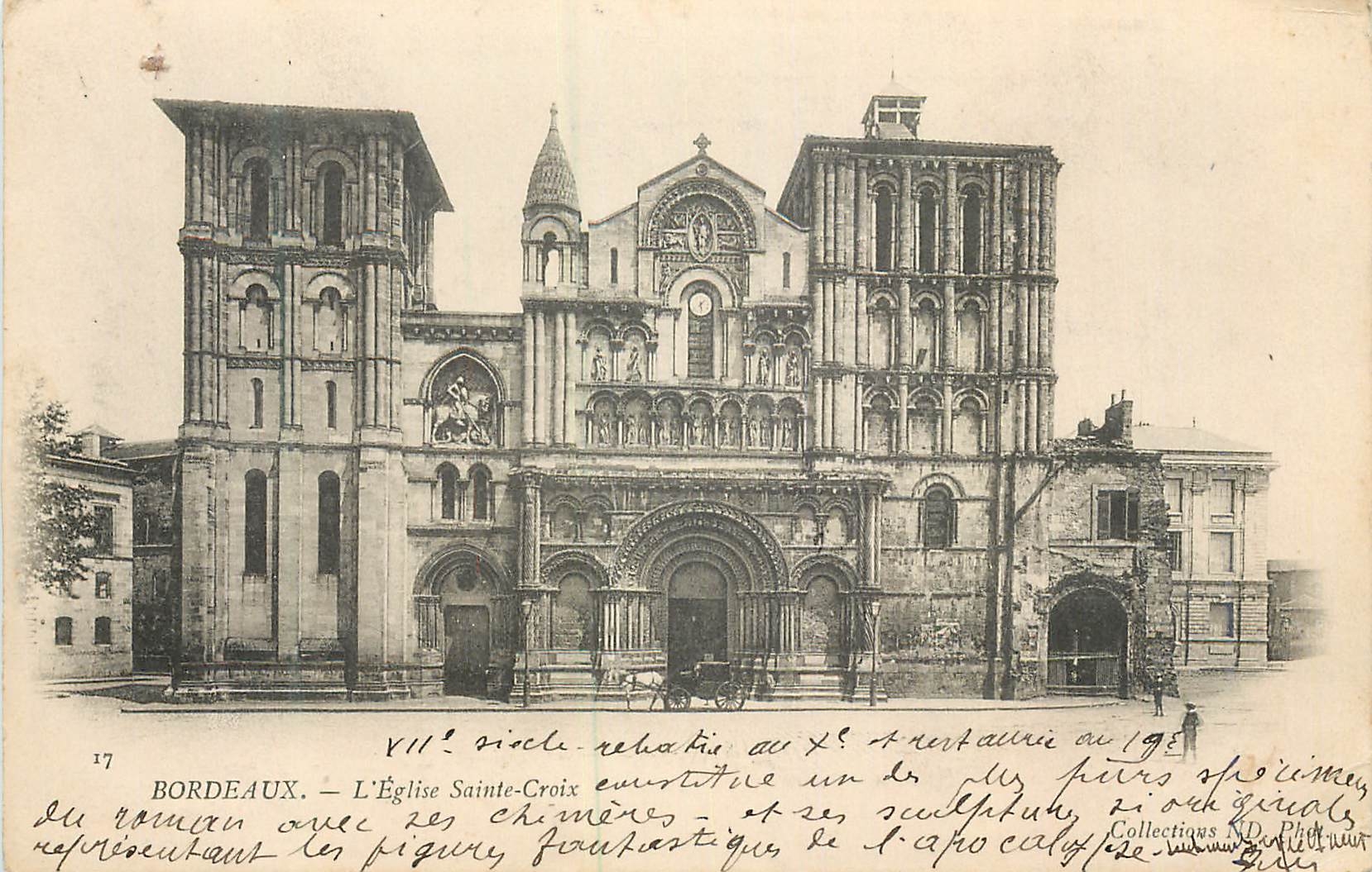 Bordeaux — View of the Church of Sainte-Croix with its Chimeras and Historical Sculptures — Publisher ND, No. 17