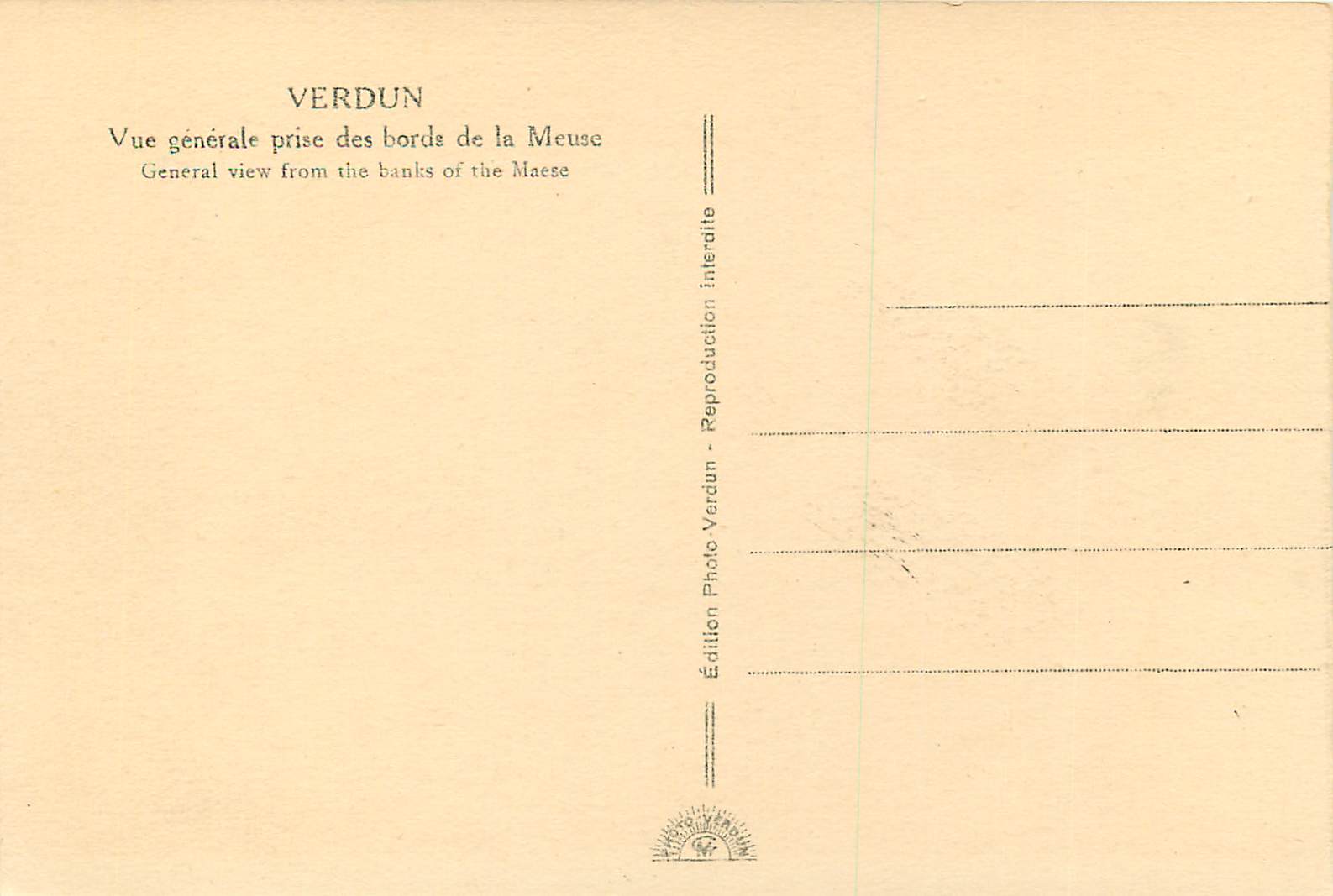 Verdun — Vue générale prise des bords de la Meuse — Édition Photo Verdun — Rückseite