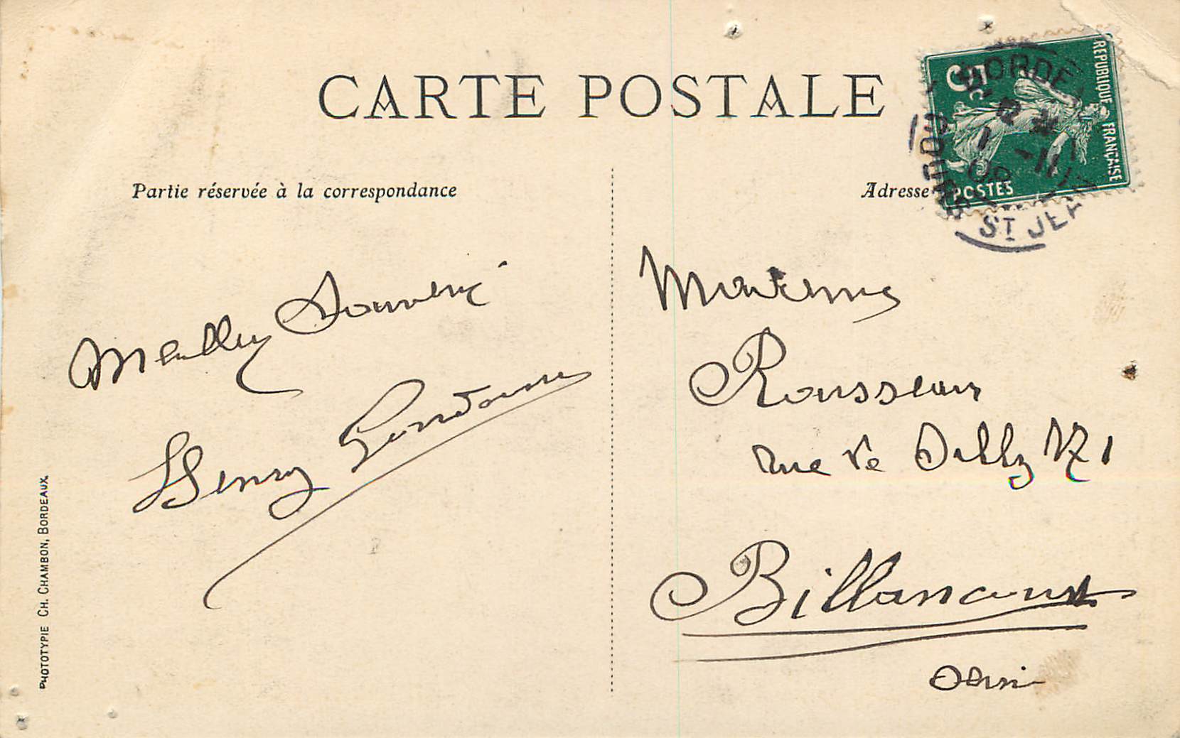 CPA Bordeaux la Tour Pey Berland — Verso