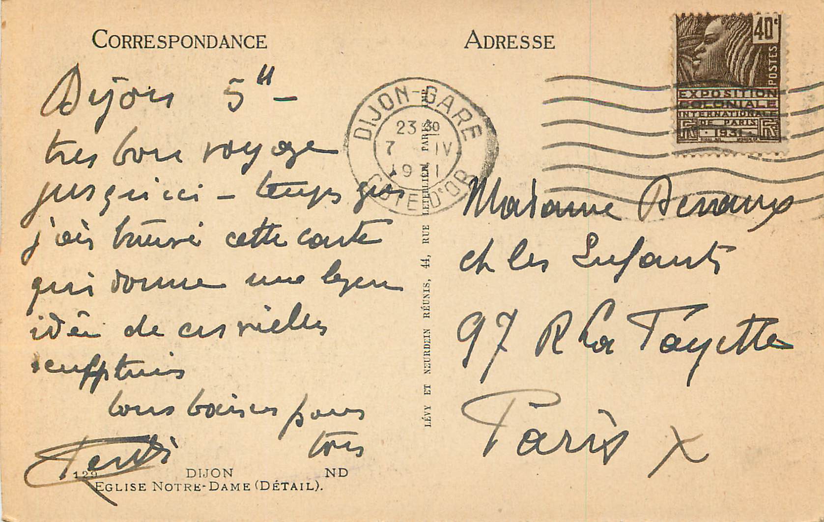 CPA Dijon Eglise Notre Dame — Rückseite