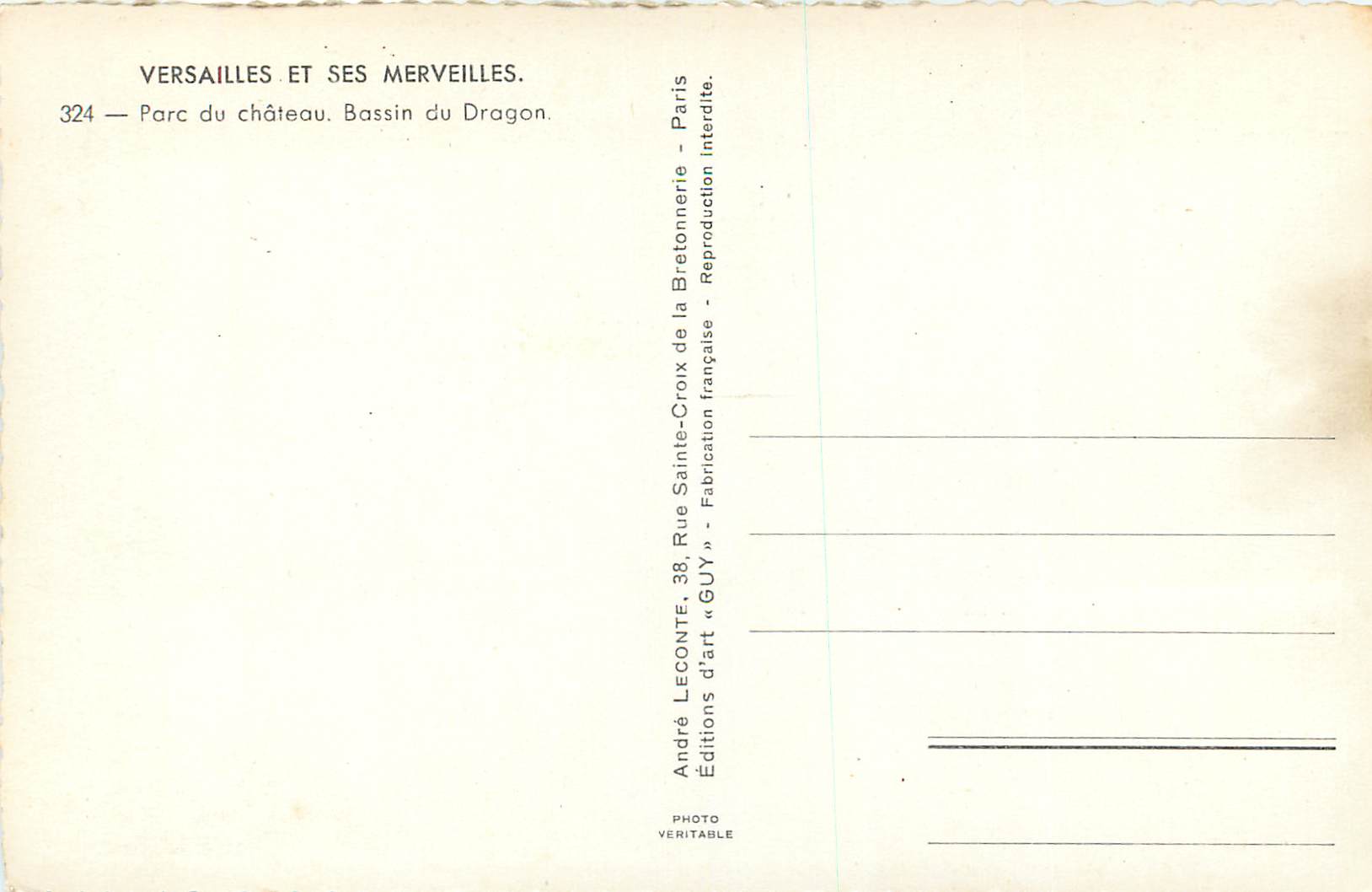Versailles et ses merveilles — Bassin du Dragon — Éditions André Leconte, Paris — Rückseite