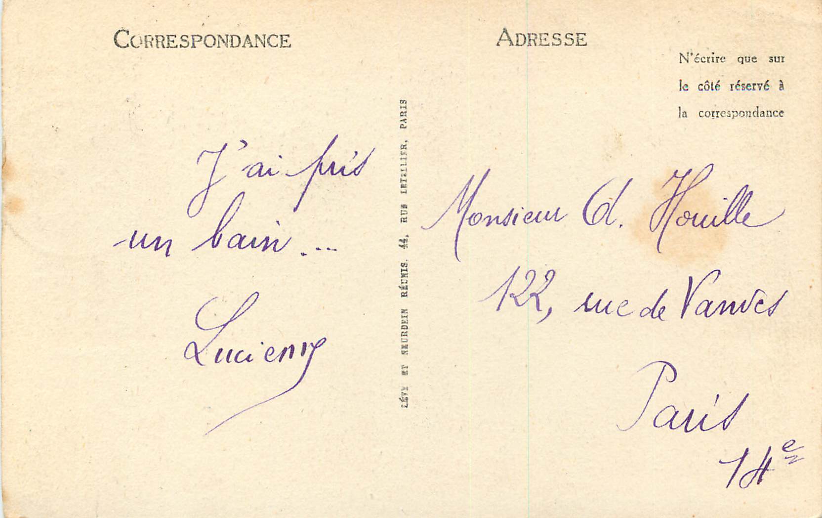 CPA le Treport la Plage et le Casino — Rückseite