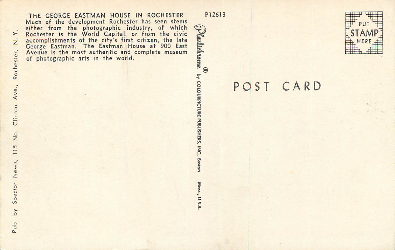 CPM The George Eastman House in Rochester — Rückseite