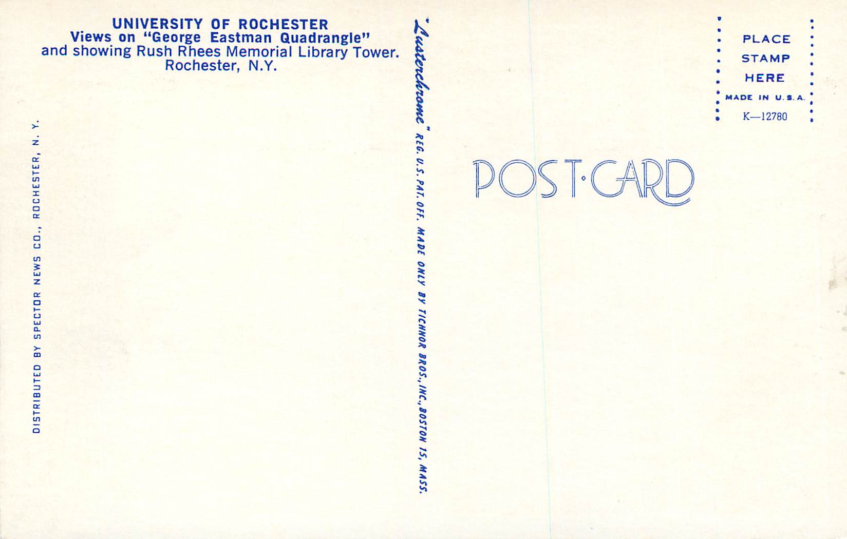 CPM University of Rochester Views of George Eastman Quadrangle Rochester NY — Rückseite
