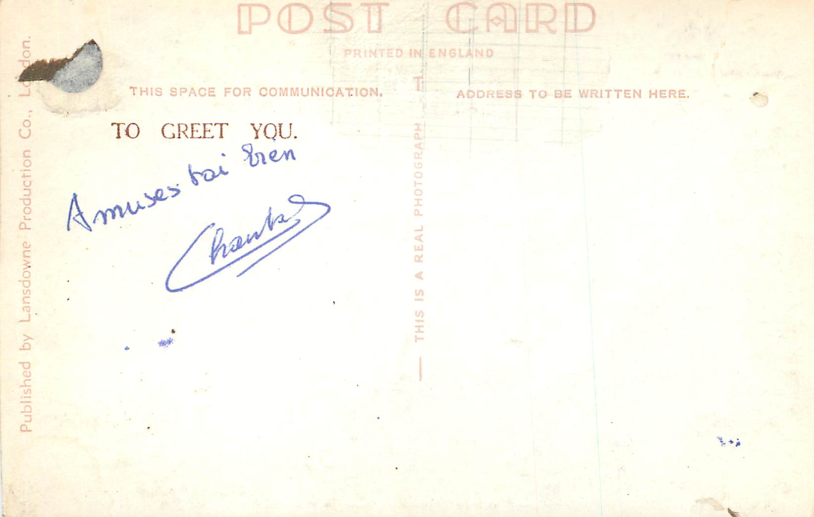 Die Parlamentsgebäude — London — Lansdowne Production Co., n° LP.412 — Rückseite