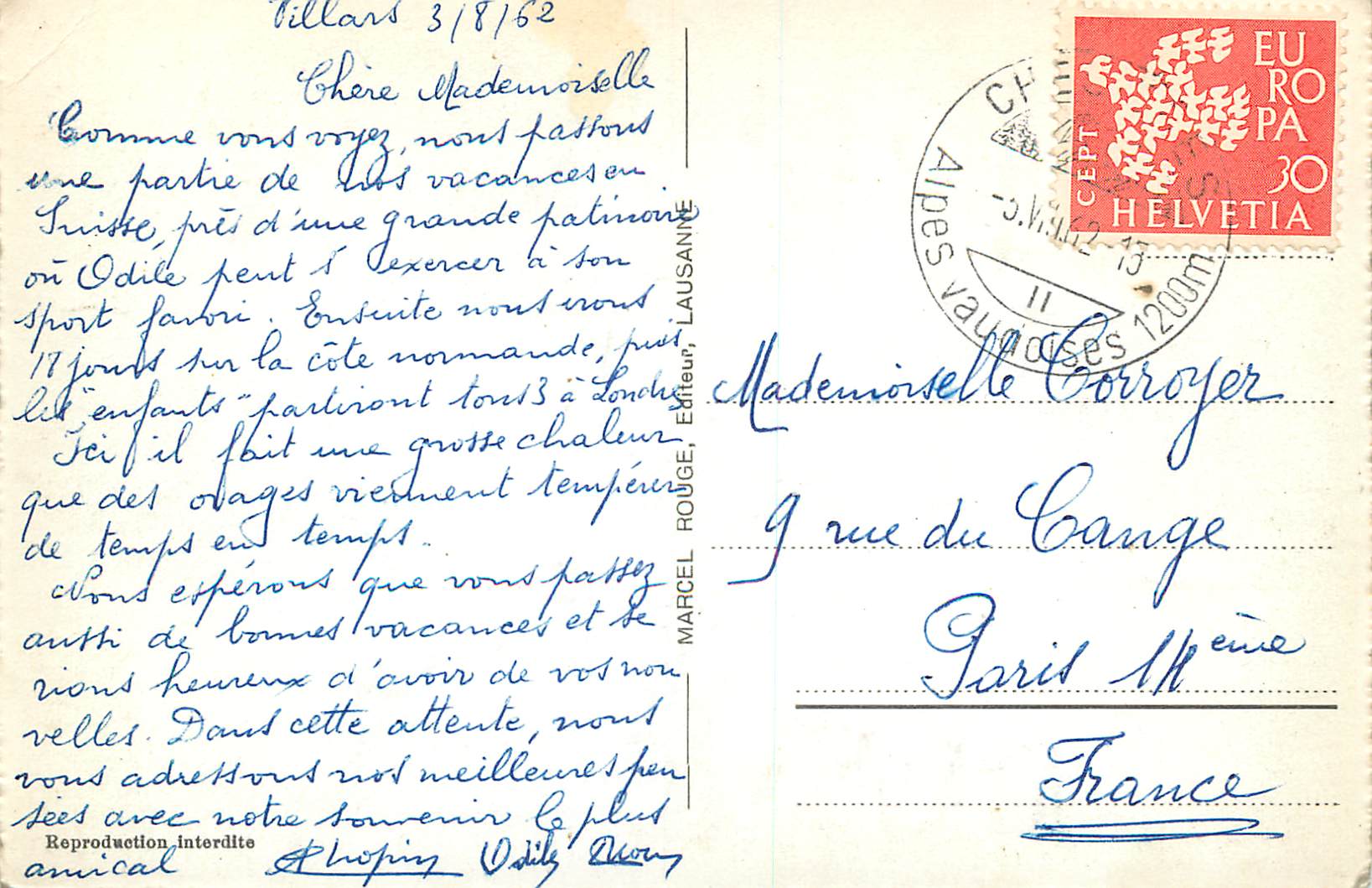 CPM Villars Chesieres le Mont Blanc et les Dents du Midi — Rückseite