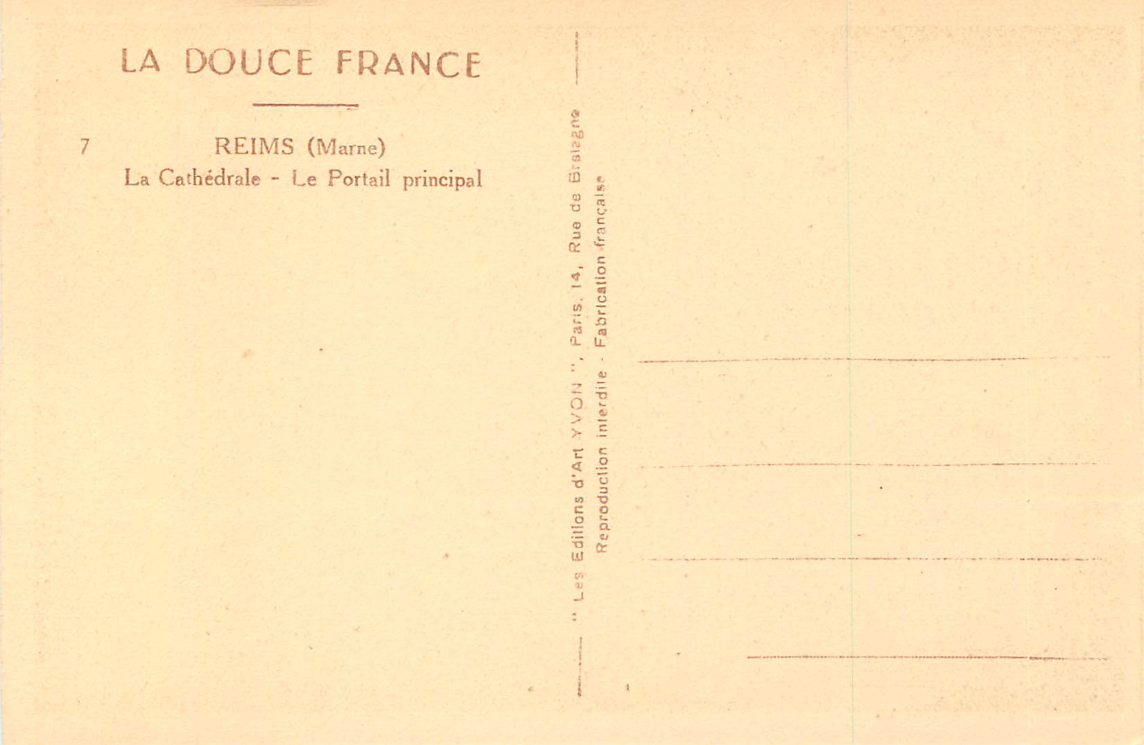 Reims - Cathédrale - Le Portail principal — Éditions La Douce France, n°7 — Reverso