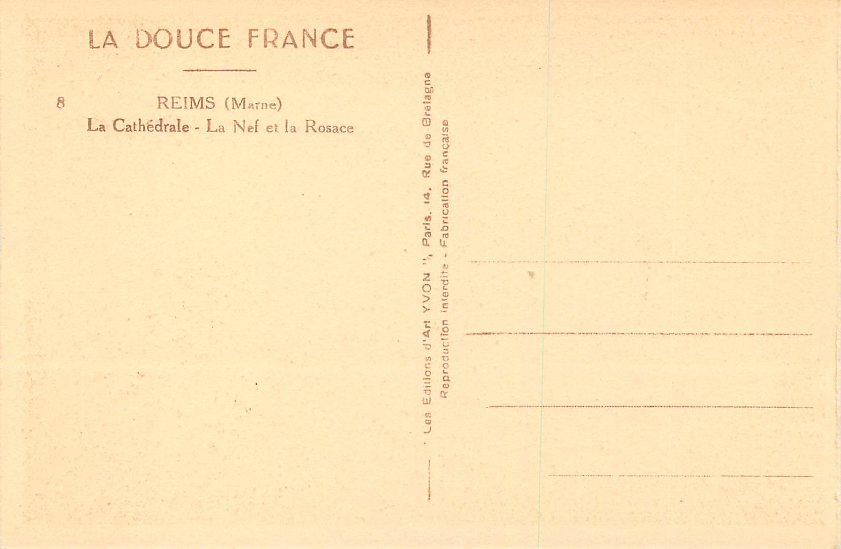 CPA Reims (Marne) la Cathedrale la Nef et la Rosace — Verso
