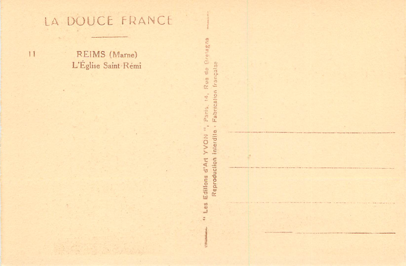 Reims (Marne) — L'Église Saint-Rémi — Éditions d'Art Yvon — Verso