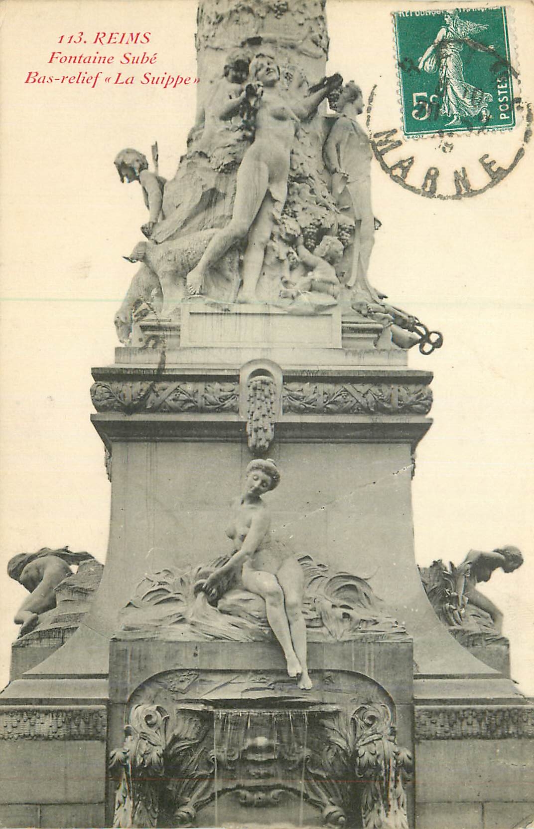 CPA Reims Fontaine Sube Bas Relief la Suippe