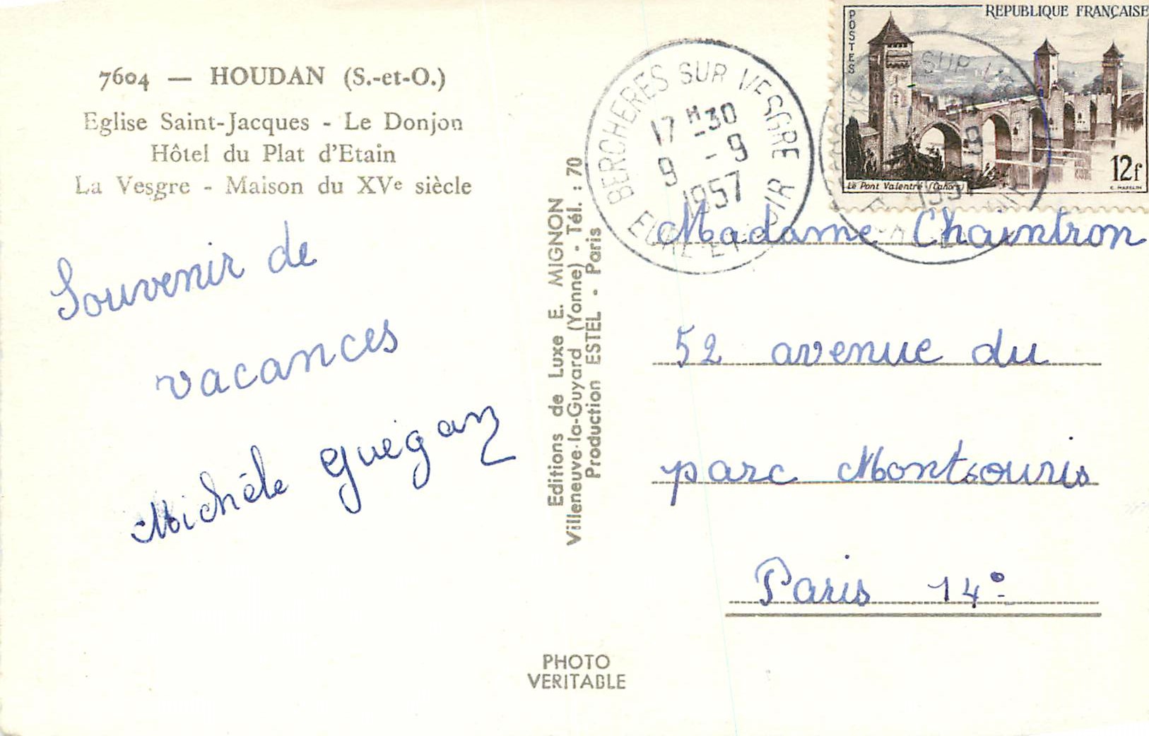 CPM Houdan(S et O) Eglise Saint Jacques le Dojon Hotel du Plat d'Etain la Vesgre Maison du XVe Siecle — Back