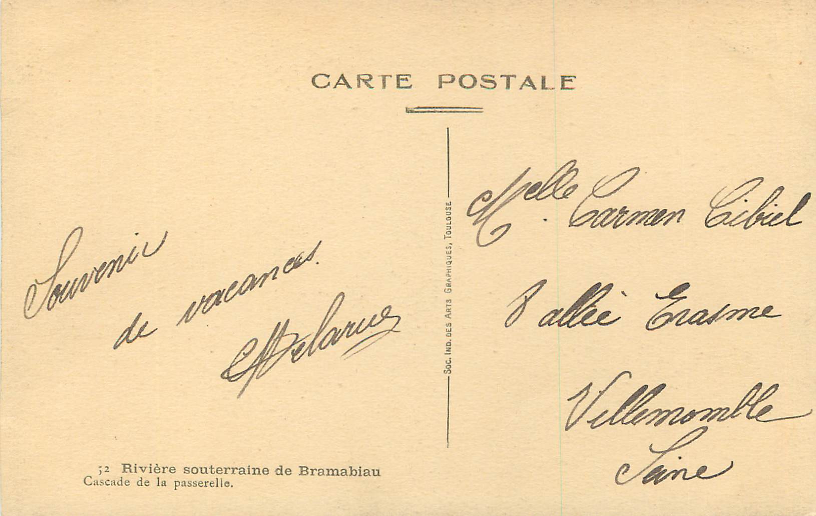 CPA Riviere Souterraine de Bramabiau Cascade de la Passerelle — Rückseite