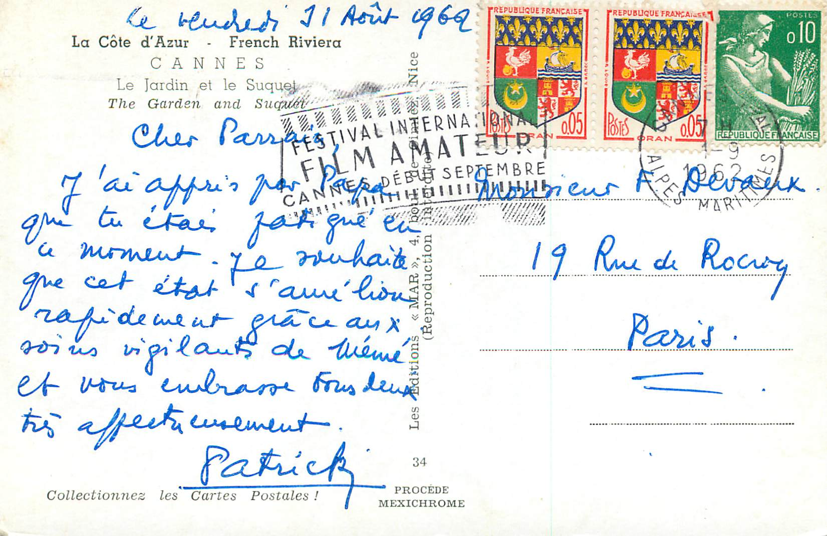 CPM la Cote d'Azur French Riviera Cannes le Jardin et le Suquet — Verso