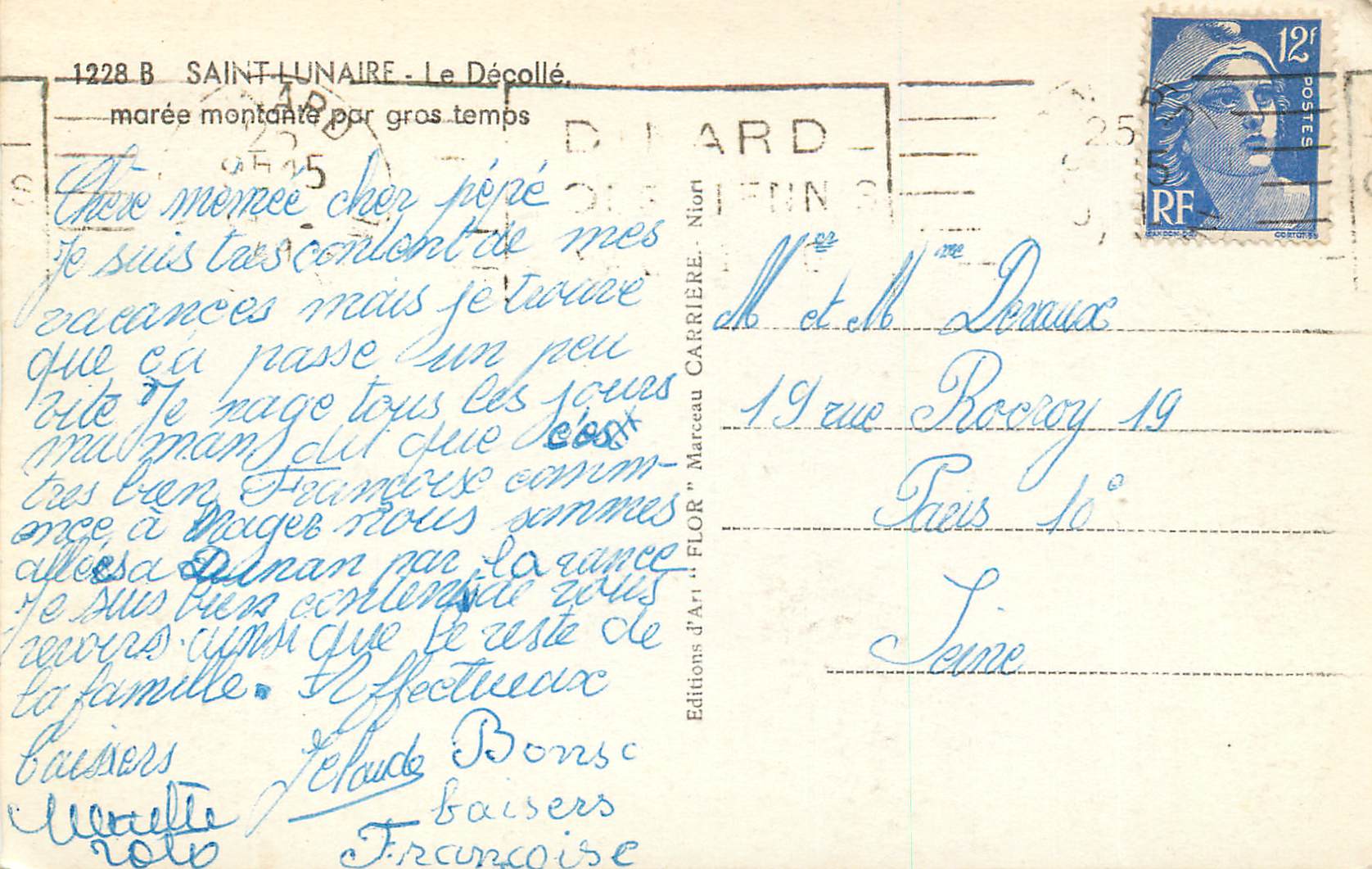 Saint-Lunaire — Le Décollé — Éditions d'Art Florard, Nion, n° 1228 B — Rückseite