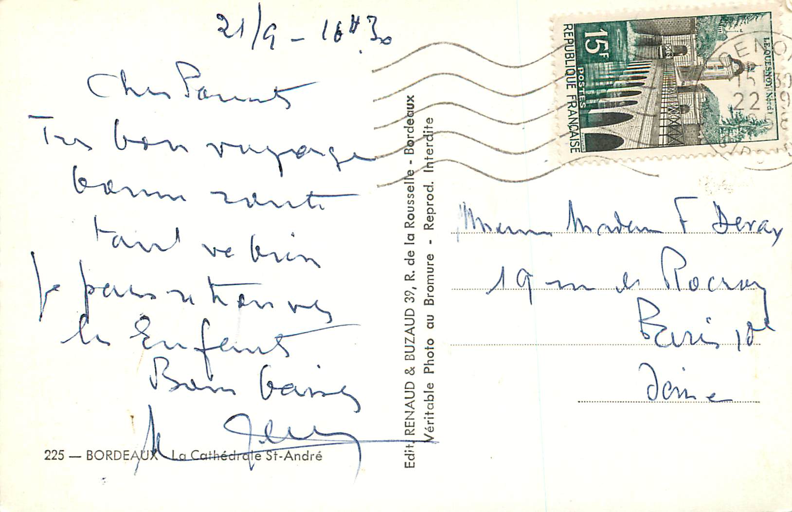 CPM Bordeaux la Cathedrale de St Andre — Verso