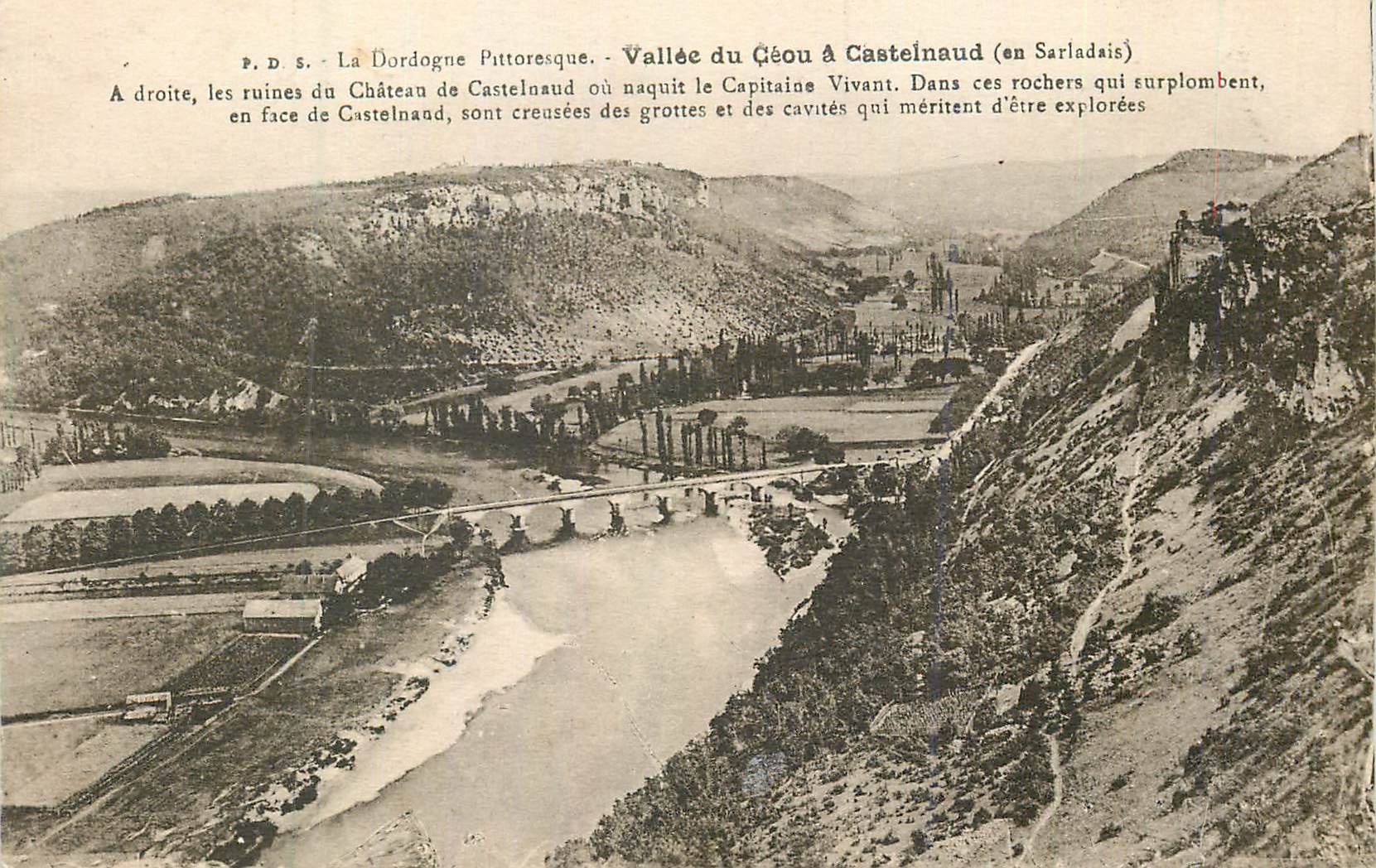 Vallée du Géou à Castelnau (en Sarladais) — ruines du château et grottes — P.D.S. La Dordogne Pittoresque