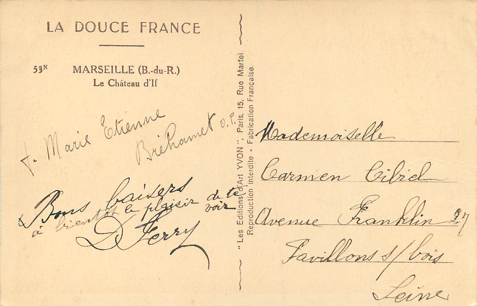 CPA La douce France Marseille (B du R) le Chateau d'If — Rückseite