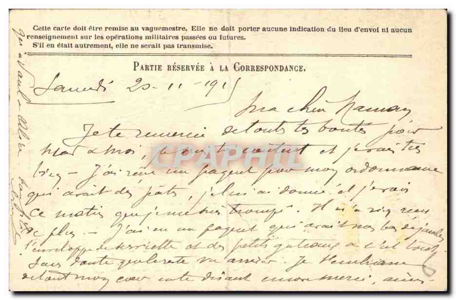 Correspondance Des Armes de La Republique-Carte en Franchise-Model A pour les troupes en operations- CPA — Rückseite