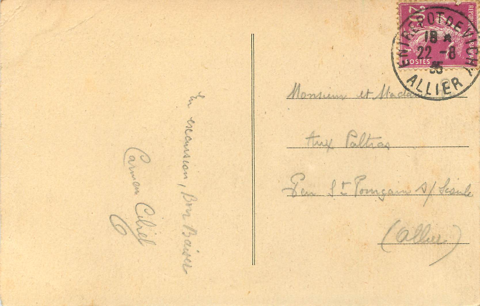 CPA Vichy L'Hotel de Ville (Chanet Arch) — Verso