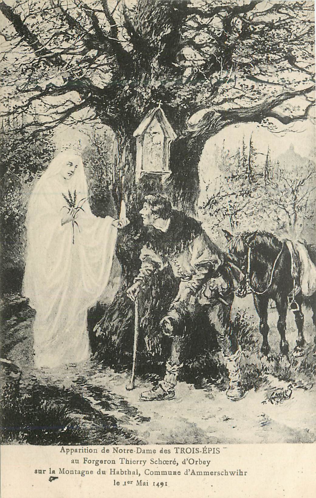 CPA Apparition de Notre Dame des Trois Epis au Forgeron Thierry Schoere d'Orbey sur la Montagne du Habthal Commune d'Amm