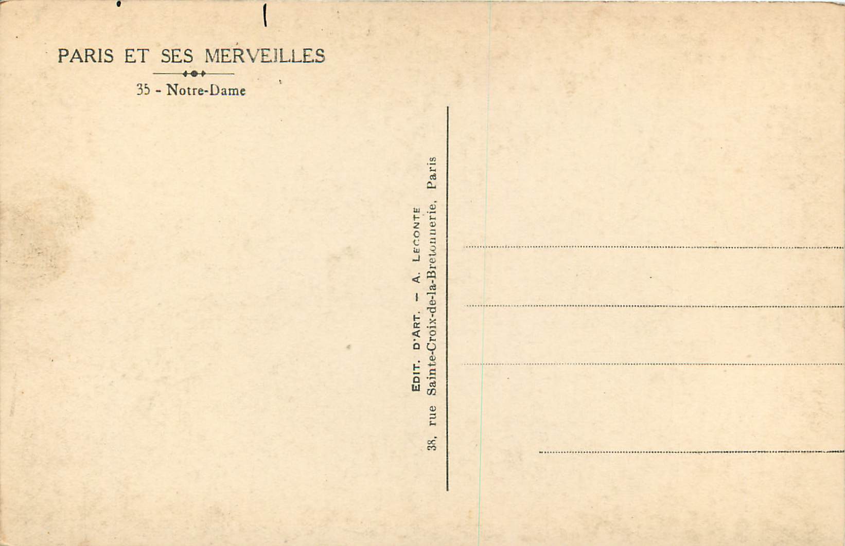 CPA Paris et ses Merveilles Notre Dame — Rückseite