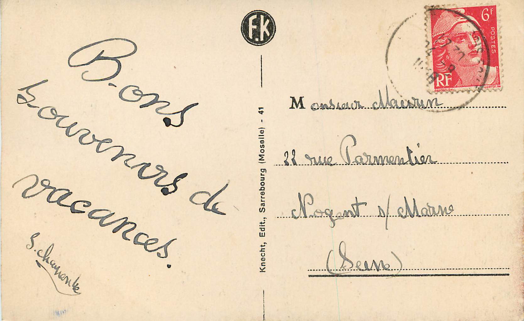 CPA Rocher de la Chevre Alt 616 m — Rückseite