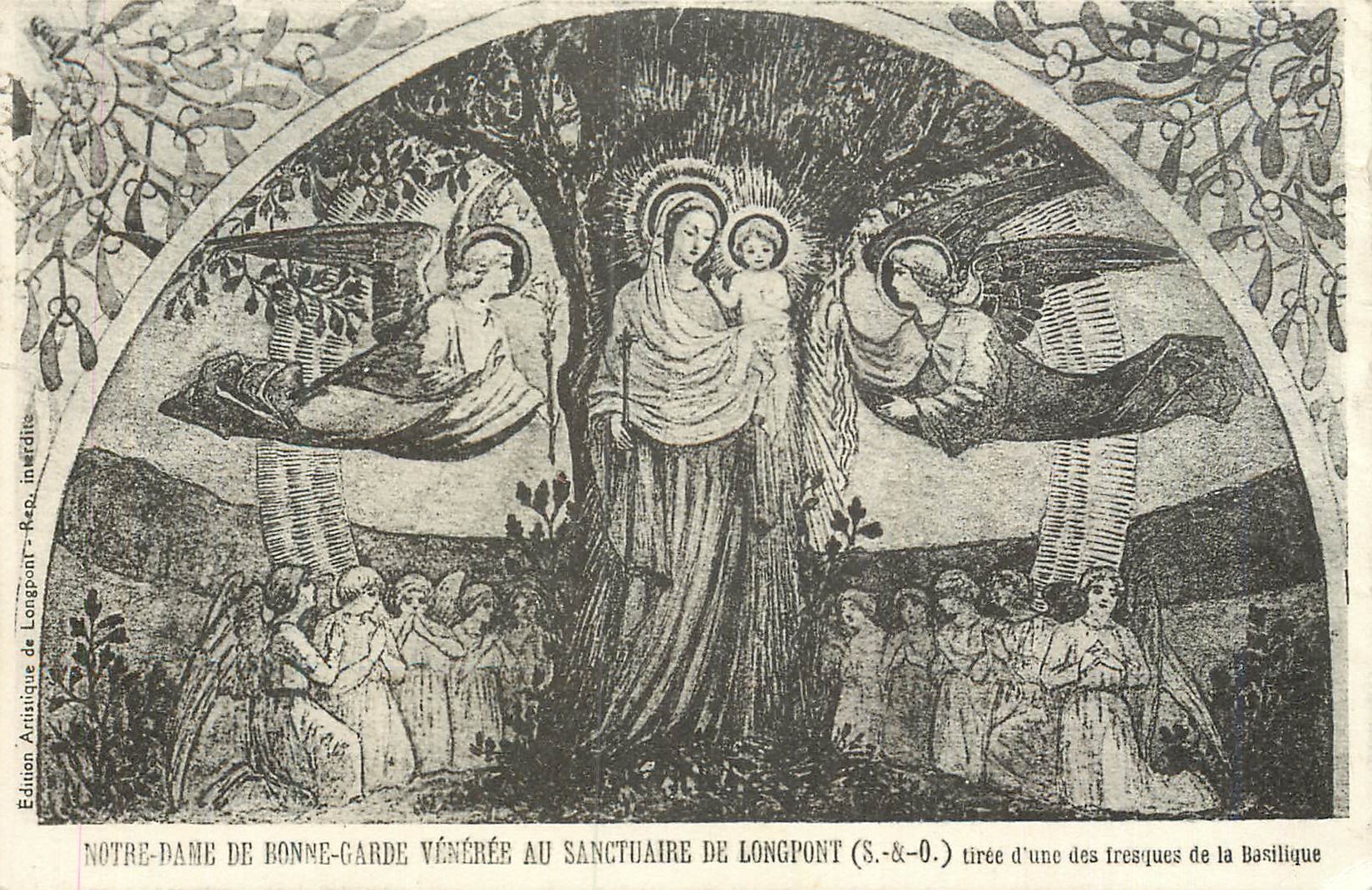 CPA Notre Dame de Bonne Garde Veneree au Sanctuaire de Longpont (S et O) Tiree d'une des Fresques de la Basilique