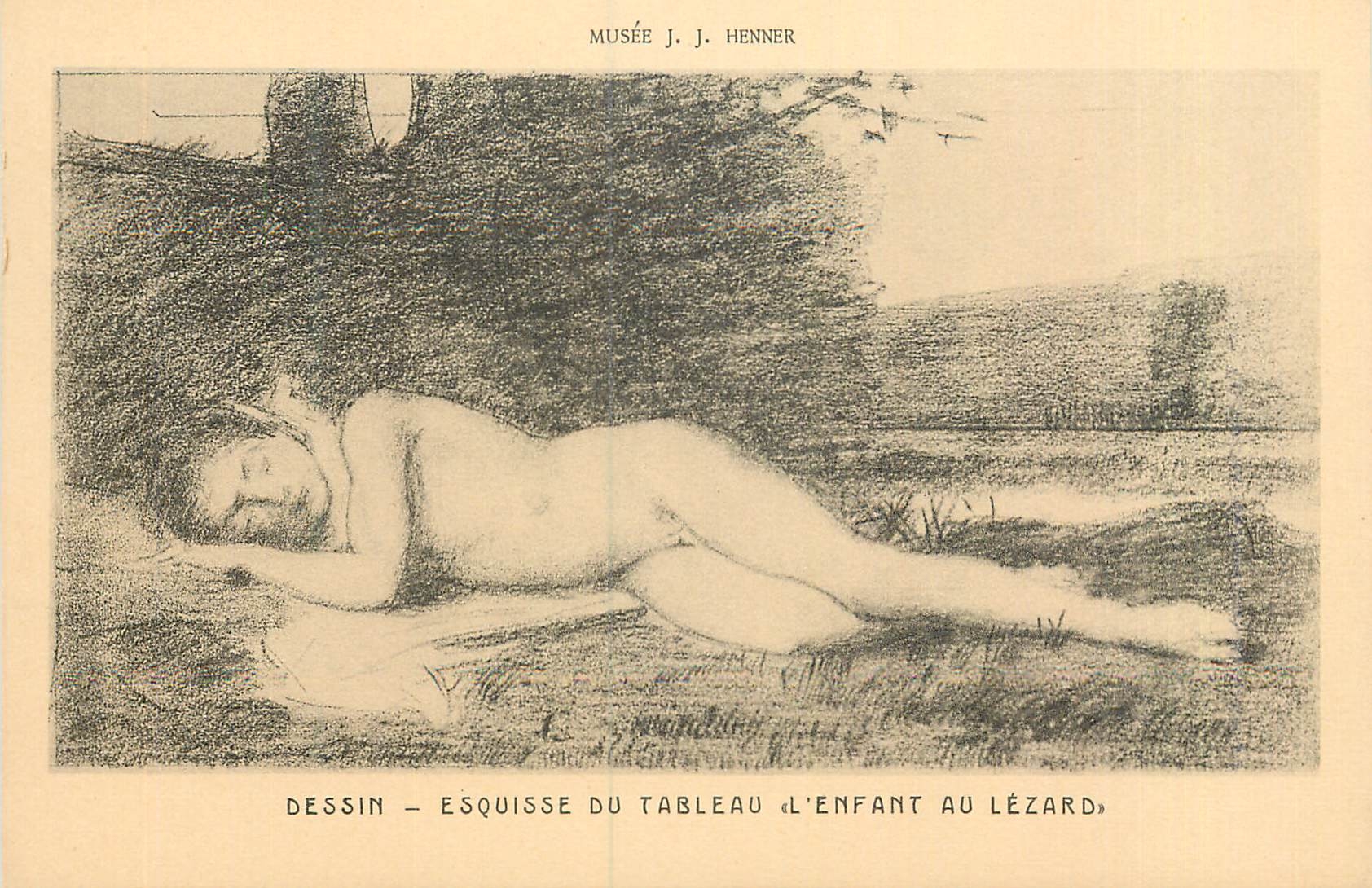 CPA Musee J J Henner Dessin Esquisse du Tableau l'Enfant au Lezard