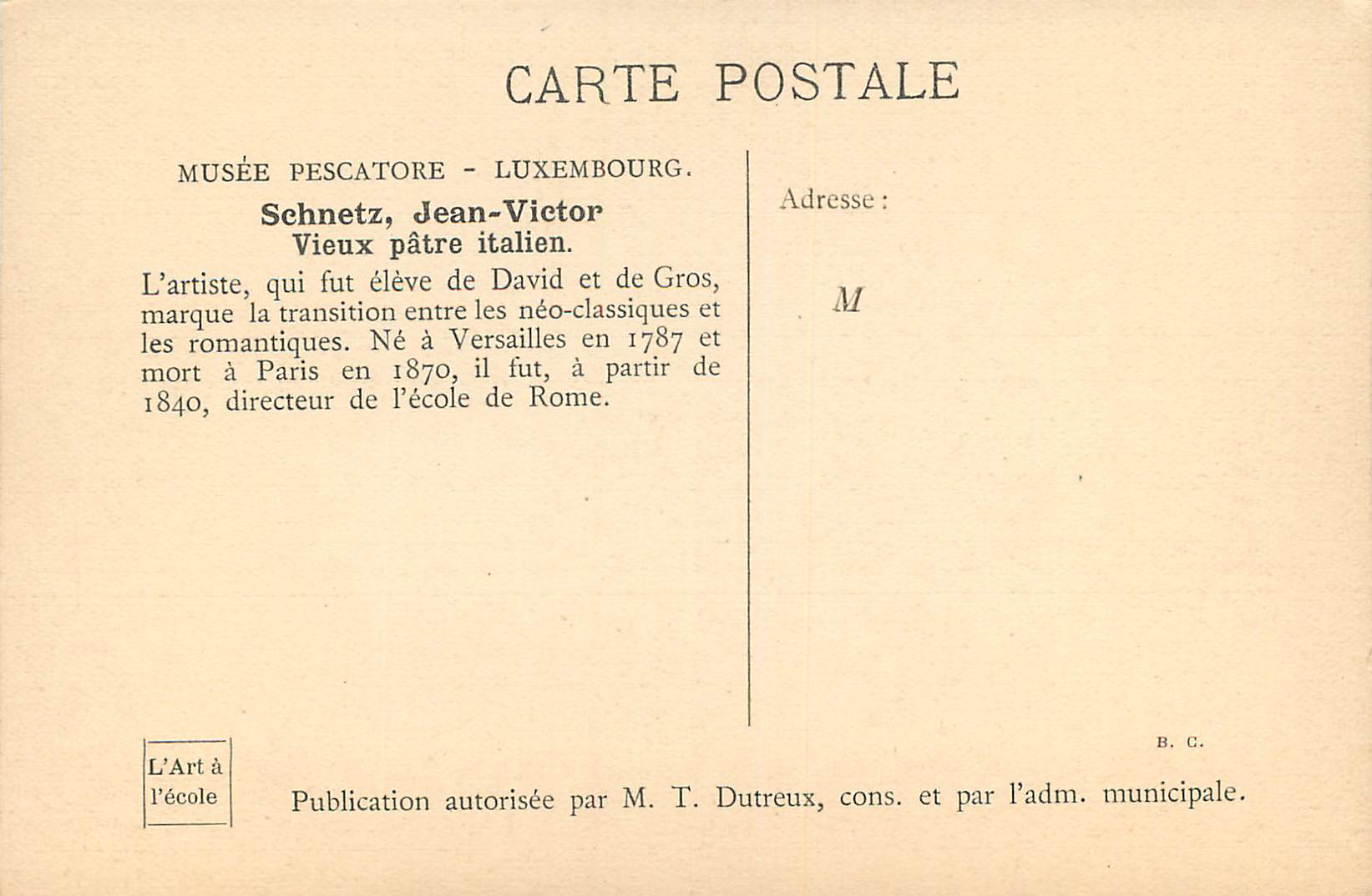 CPA Musee Pescatore Luxembourg Schnetz Jean Victor Vieux Patre Italien — Verso
