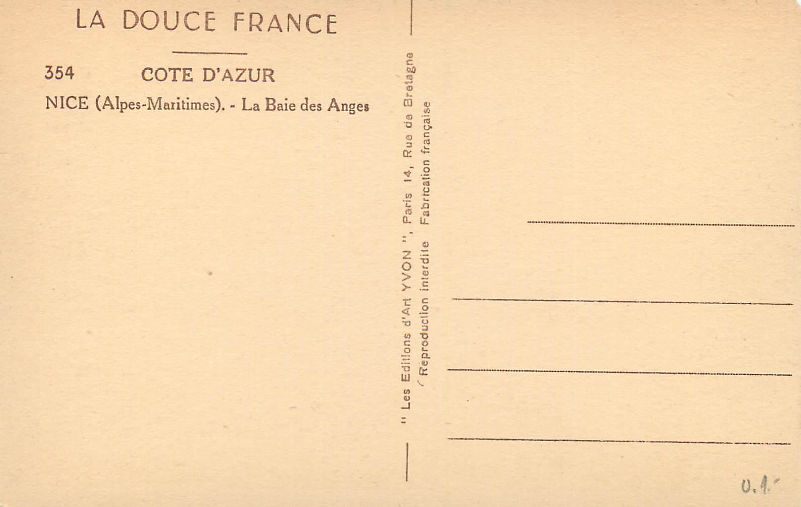 CPA La Douce France Cote d'Azur Nice(Alpes Maritimes) les Baie des Anges — Rückseite