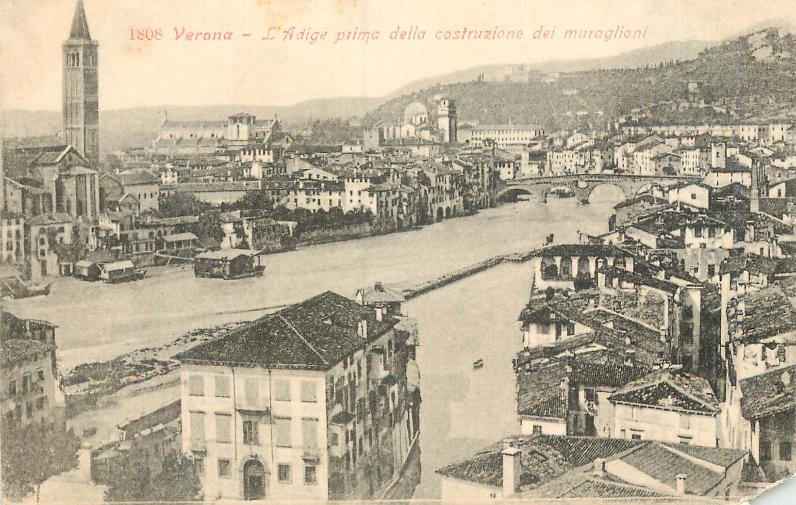 CPA Verona L'Adige Prima della Costruzione dei Muragliani