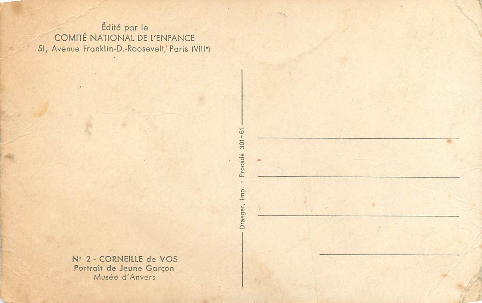 Portrait de Jeune Garçon — Corneille de Vos — Édité par le Comité National de l'Enfance, Paris — Reverso