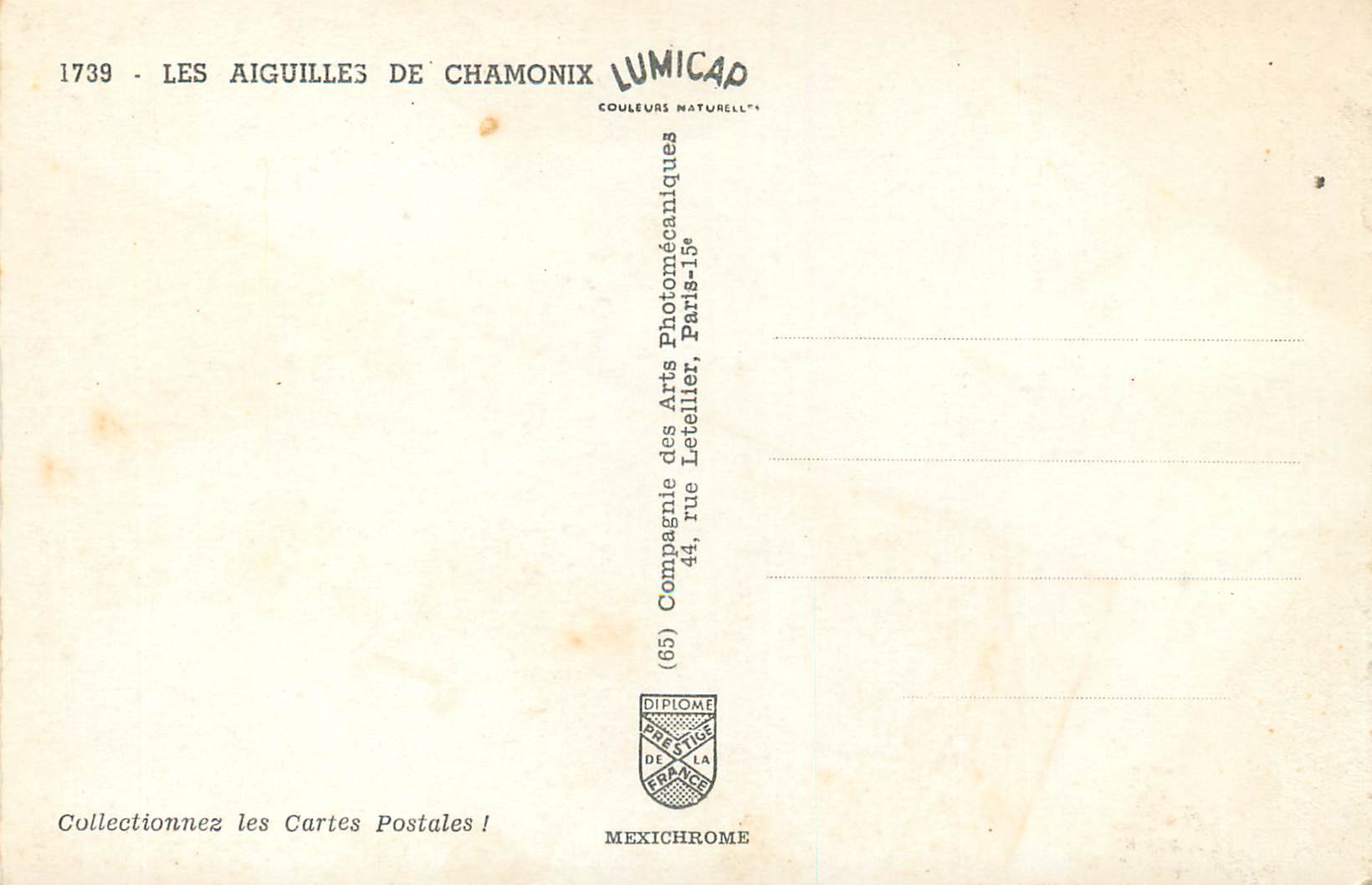 CPM Les Aiguilles de Chamonix — Verso