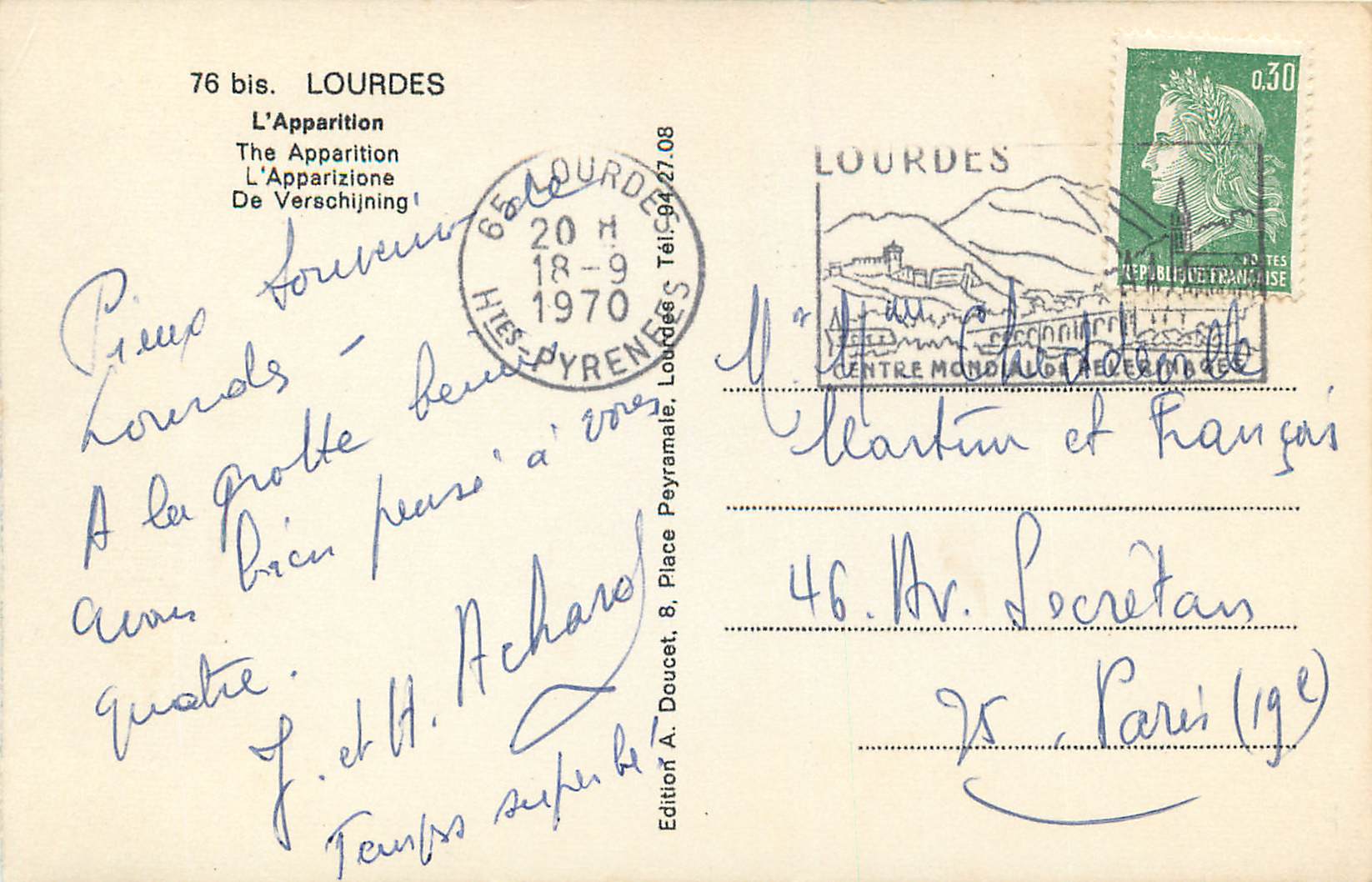 CPM 76 bis Lourdes l'Apparition — Verso