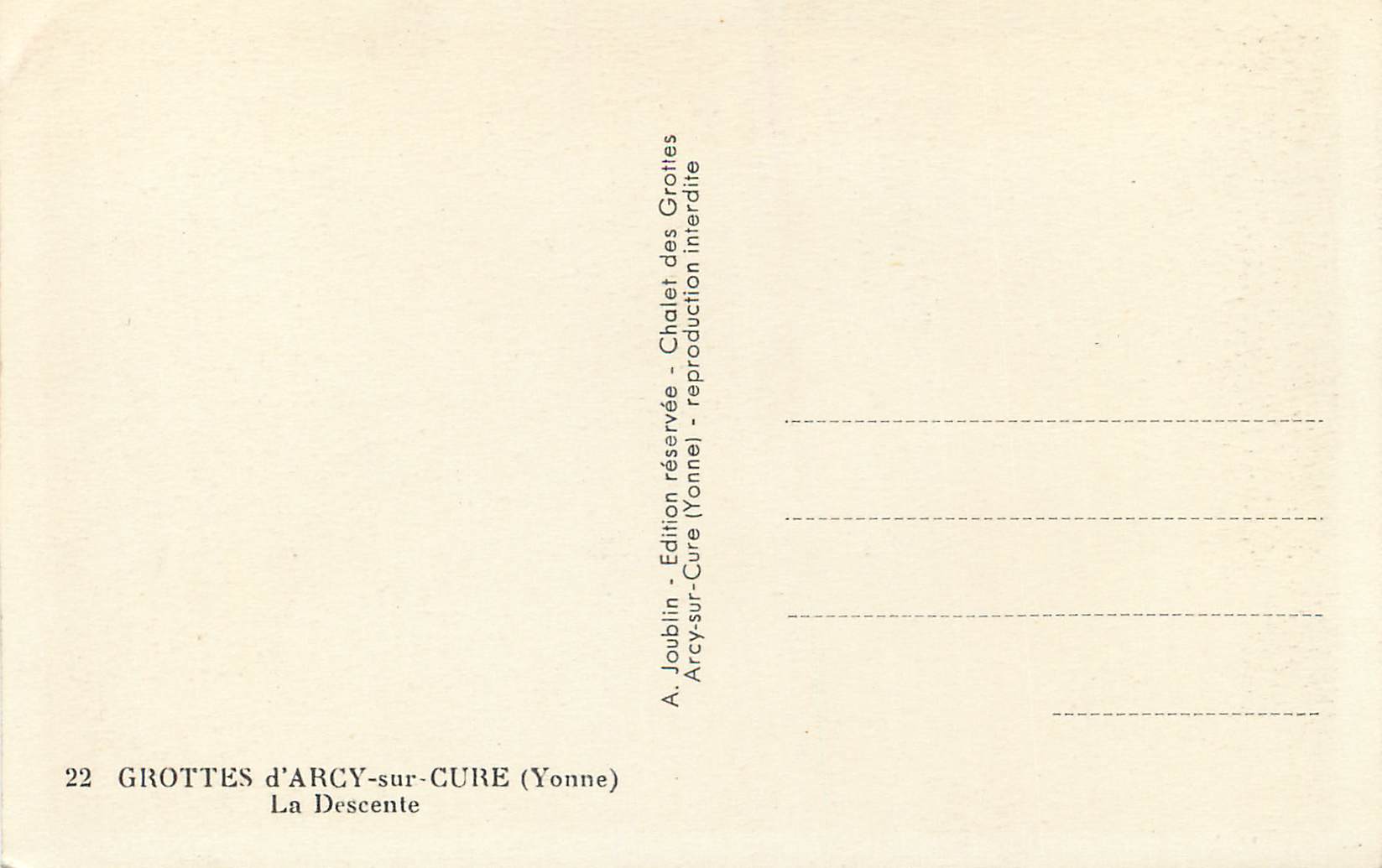 CPA Grottes d'Arcy sur Cure (Yonne) La Descente — Verso