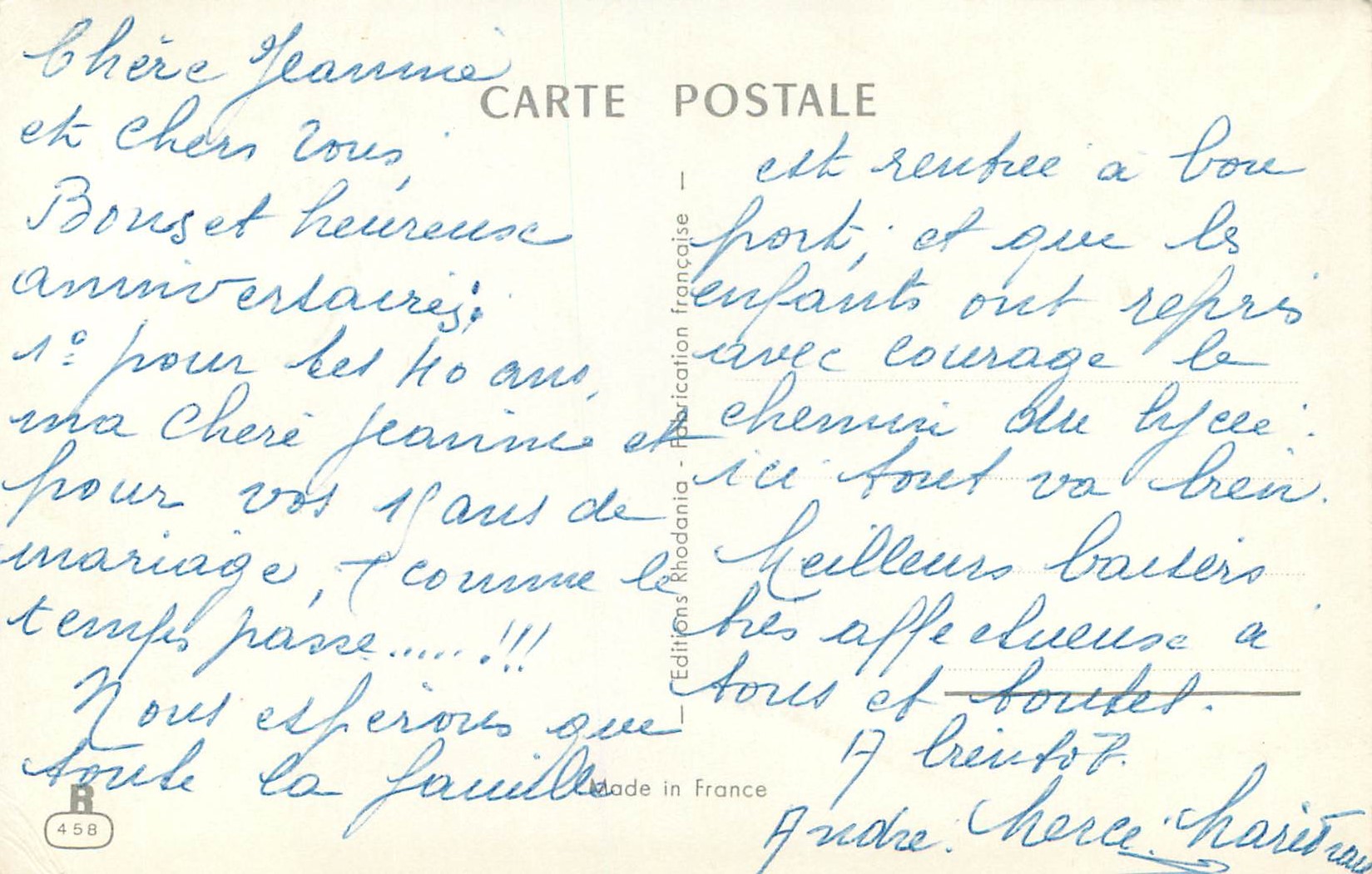 CPA Heureux Anniversaire — Verso